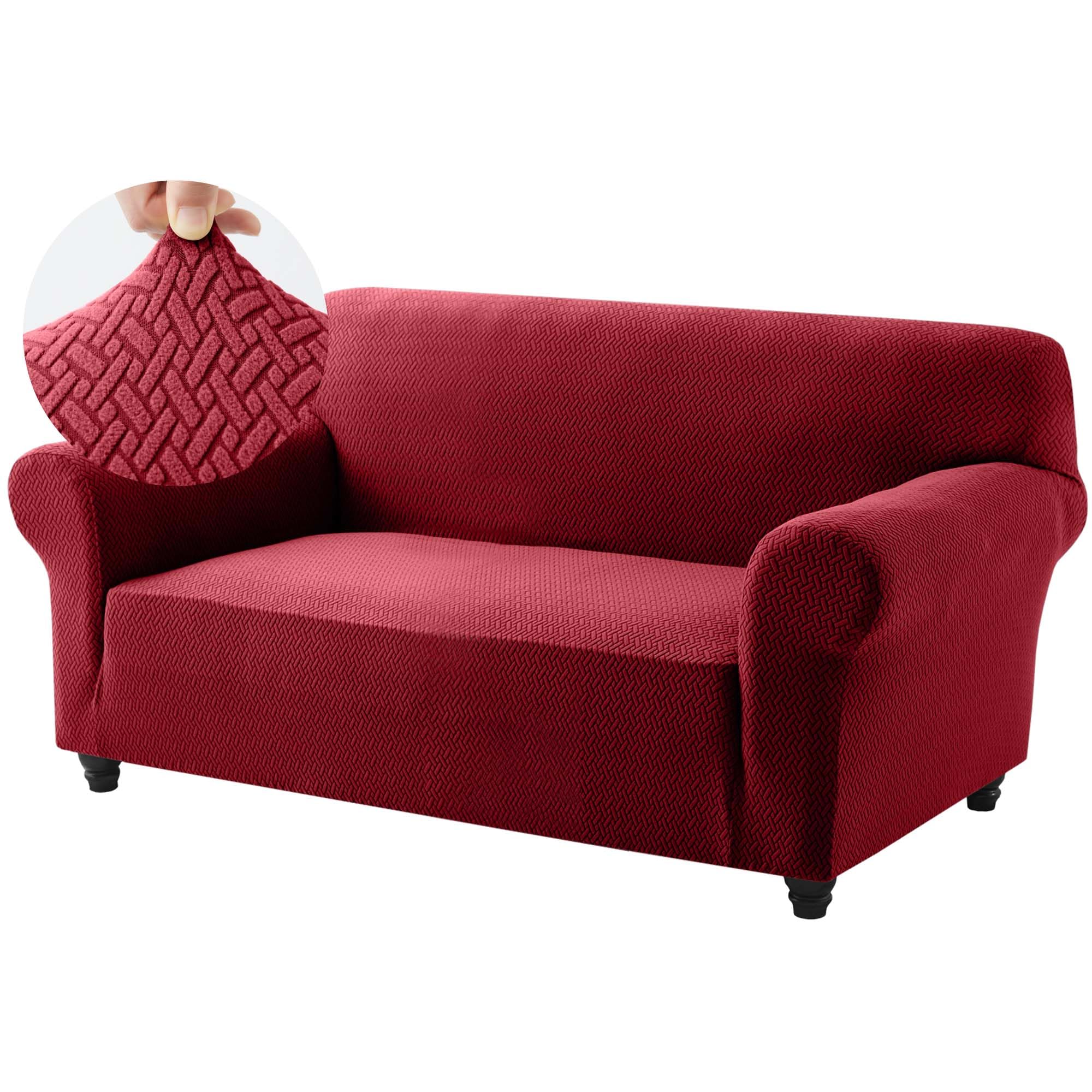 Hafaa High Stretch Sofa Cover 2 Seater Spandex Elastic Fit Loveseat Sofa Slipcovers T Shape - Super Soft Non Slip Couch Covers Washable Furniture Protector for Pets/Kids/Dogs (Wine Red/Burgundy)