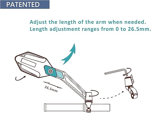 Miniatura 5 de MEACHOW Lente de cristal resistente a los arañazos, espejo de bicicleta para manillar, espejo retrovisor seguro ajustable, espejo de bicicleta (lado