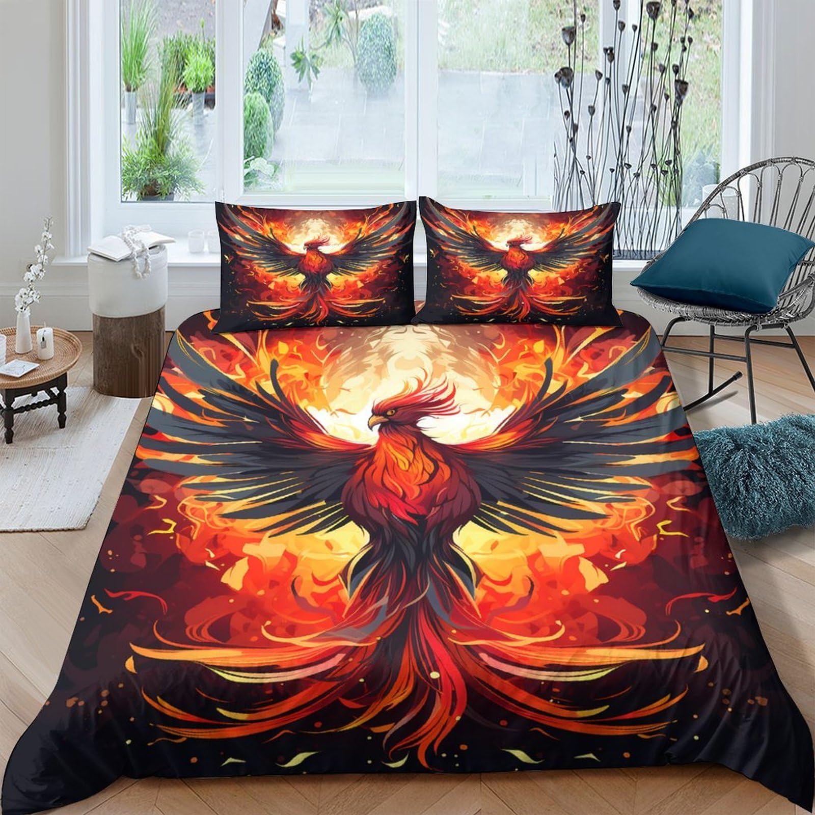 Ctjqhvkz Style-5 3D Printed Fire Phoenix Fitted Sheet Microfiber Soft Breathable Flame Art Mattress Cover For Bedroom Guest Room Decor Single（135X200cm）