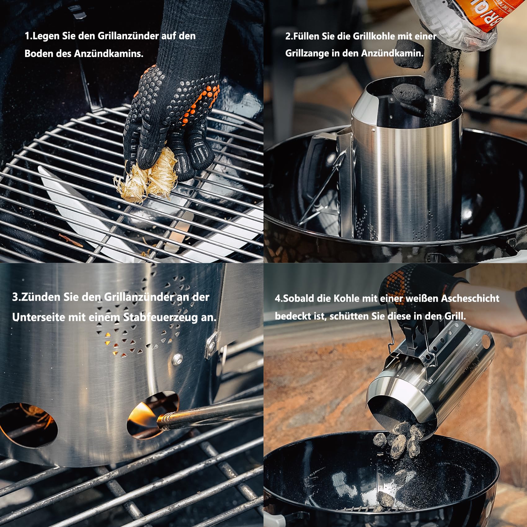 onlyfire Anzündkamin Grill, Hochwertiger Anzündkamin Edelstahl, Groß Grillkohle Anzündkamin 34,5cm Höhe, Grillkohlezünder für Holzkohle, Briketts, Ø 19cm Runder Grillkamin, Kohleanzünder Grill