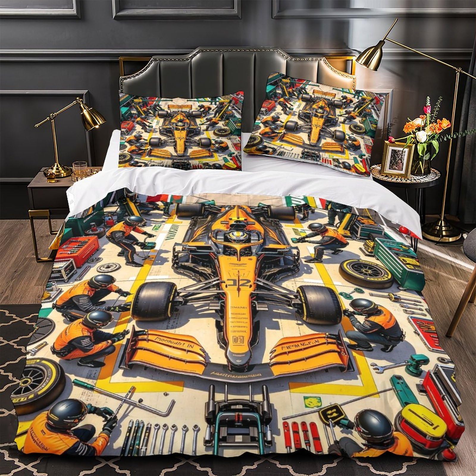 DAFUfbw 3D Pattern Oscarpiastrii Comforter Cover, Soft Pit Stop Duvet Cover King（220x240cm） with Pillowcase, Cozy Bed-Sets, Luxe Oscarpiastrii Bedding Set for Teens Adults