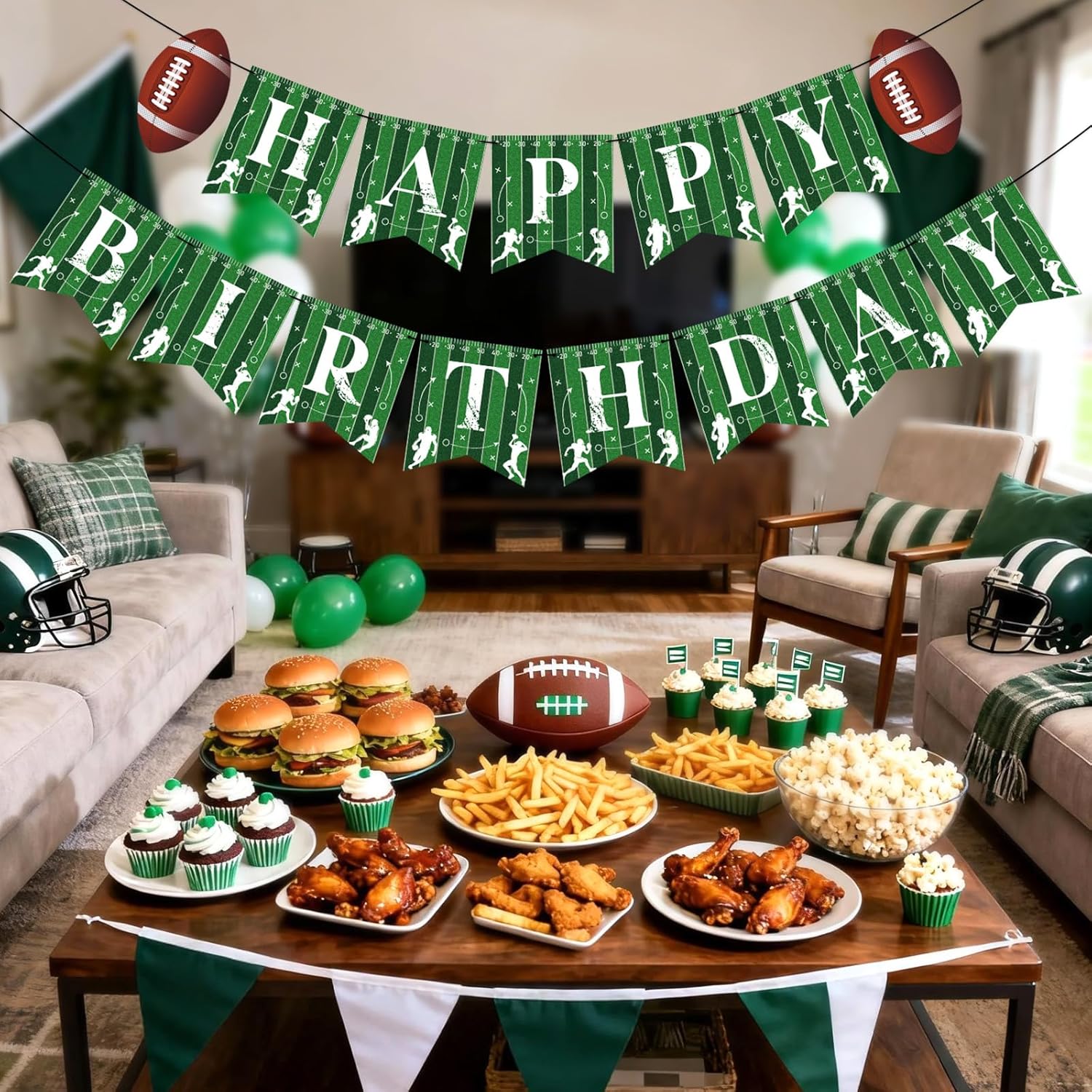 Hooqict Football Happy Birthday Banner Birthday Party Decorations Football Party Banner Garland for Sport Theme Game Day Decorations Tailgate Party Supplies
