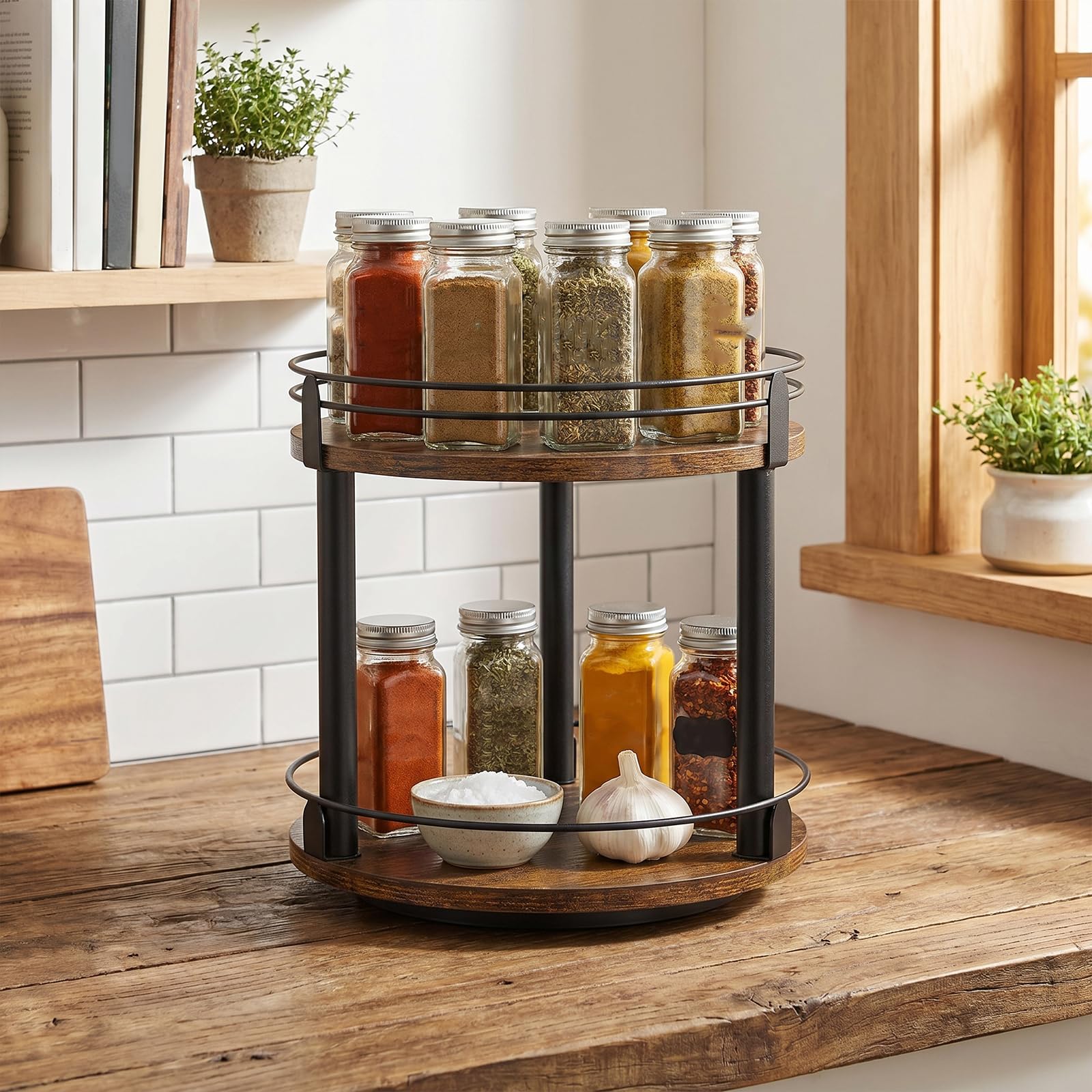 Plateau tournant en bois Lazy Susan pour dessus de table pour garde-manger, salle de bain, vanité, décoration d'intérieur