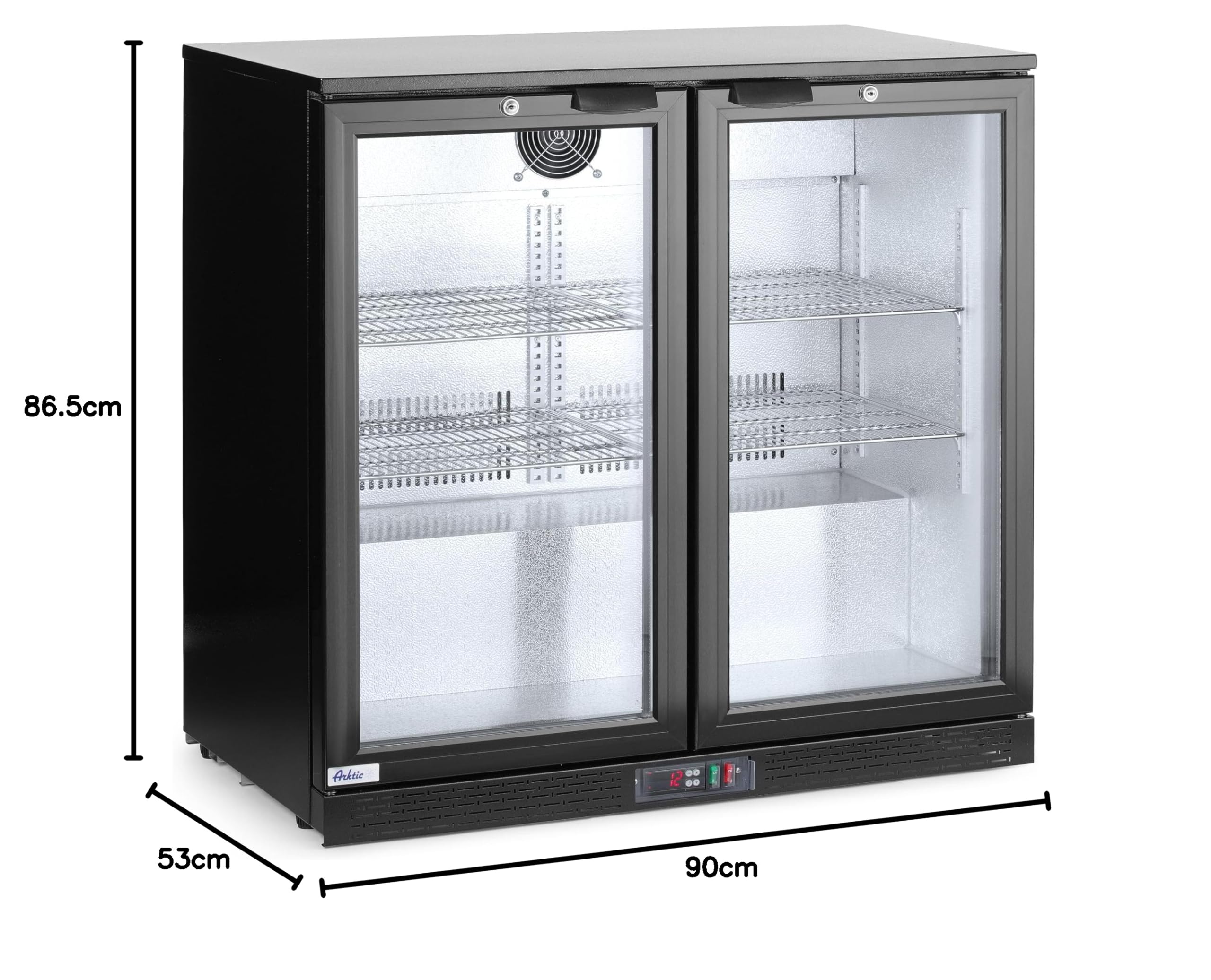 HENDI Refrigerador bajo mostrador para bebidas Arktic, 2 puertas, 158L, 0–10°C, 220V, 160W, 900x530x(H) 870mm, acero con recubrimiento en polvo negro