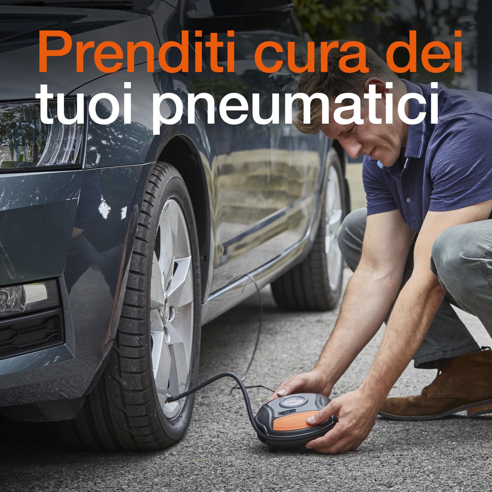 OSRAM OTI200 TYREinflate 200, Pompa elettrica analogica, compressore Auto Portatile 12V, Alimentazione Tramite accendisigari, gonfiaggio dei Pneumatici in 4,5 min, Senza Luce LED, Stop
