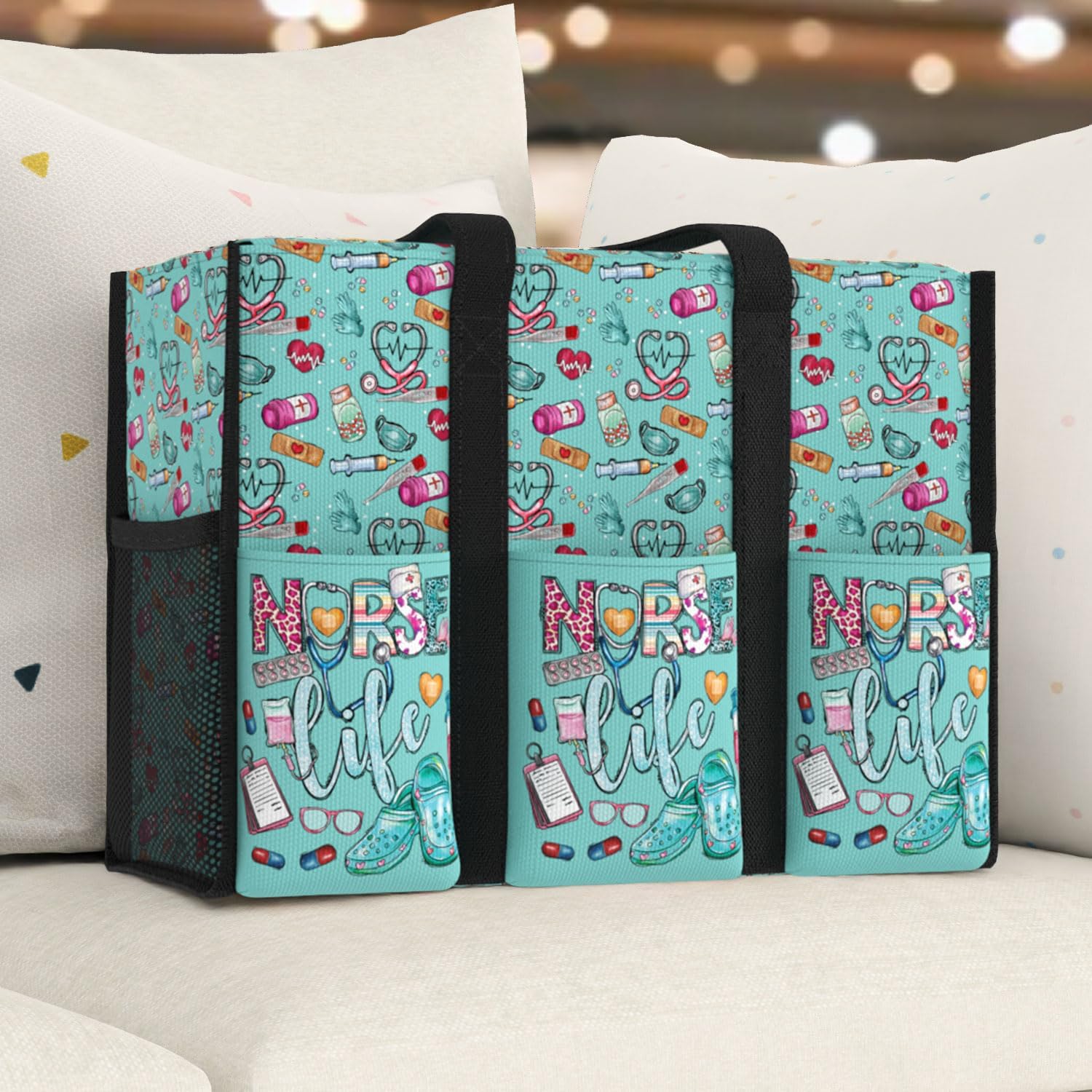 84hoods Multi-Pocket Tote Bag for Women. Waterproof Bag with Multiple Convenient Pockets and Zipper. Gift for Nurses.