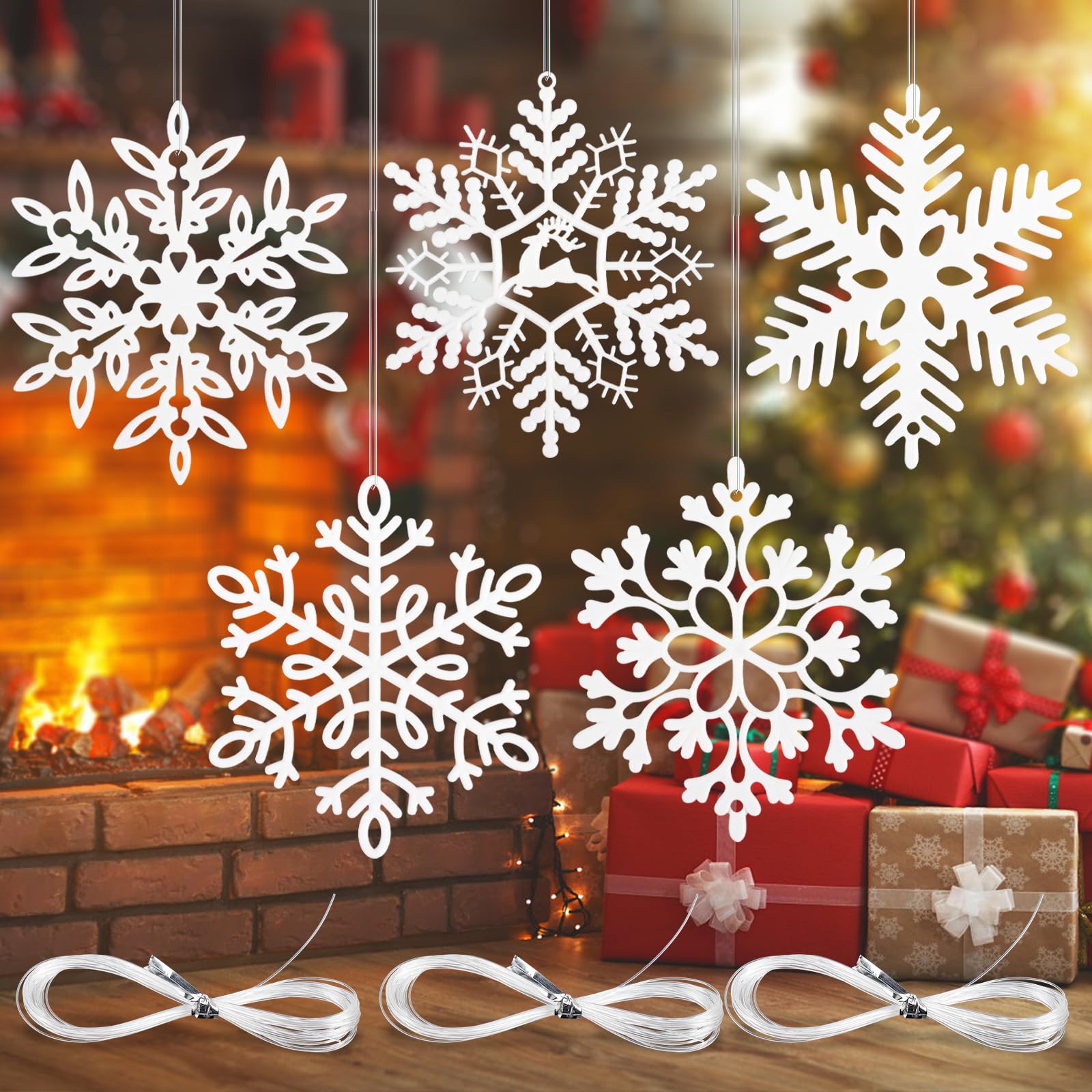 Homewit 18 Decorazioni Natalizie In Legno Fiocchi Di Neve – Con Cordino Di Iuta E Scatola In Legno, 6 Forme Diverse - 4