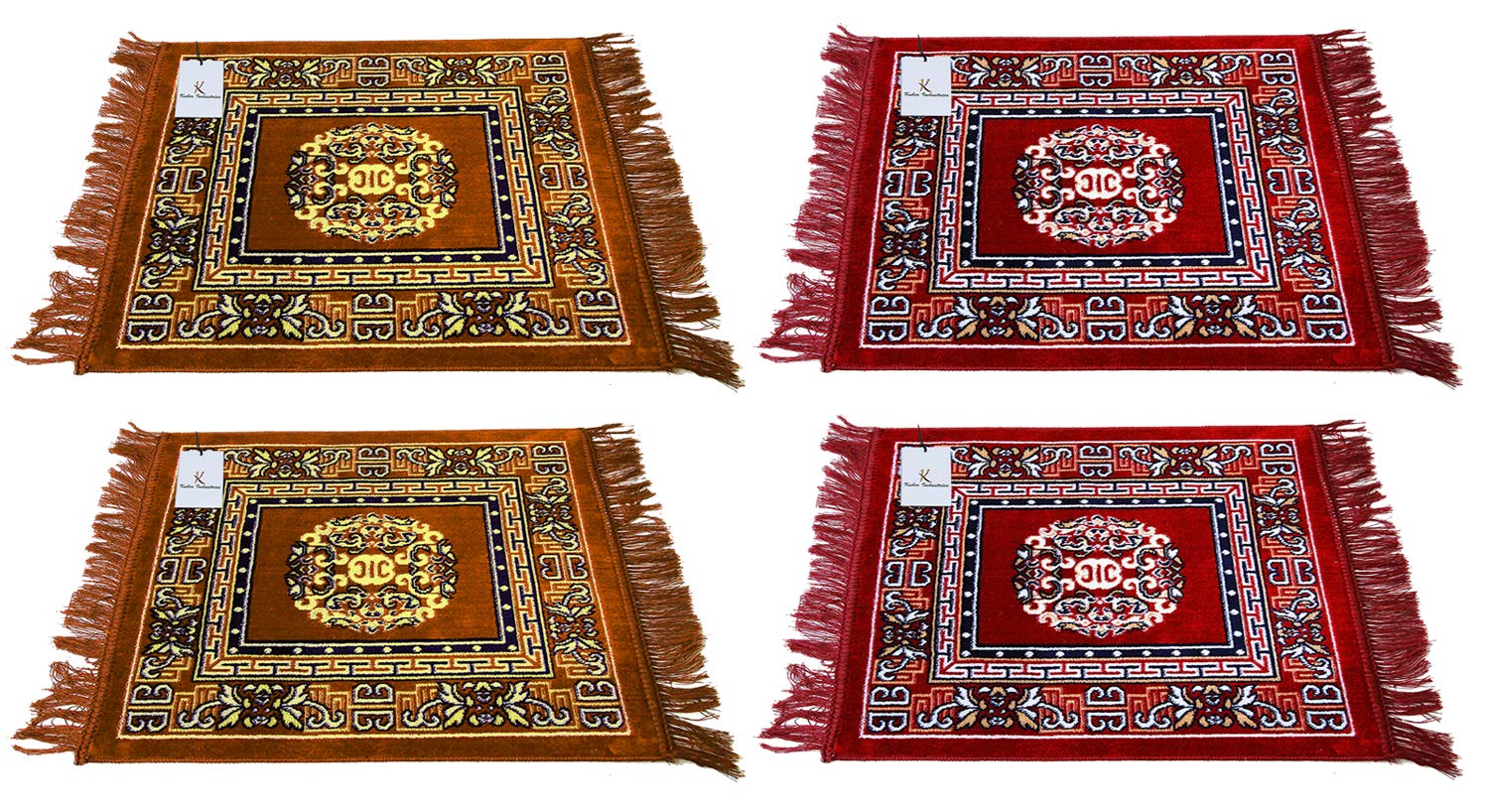 Gold & Maroon Velvet Prayer Mat - Kuber Industries -4