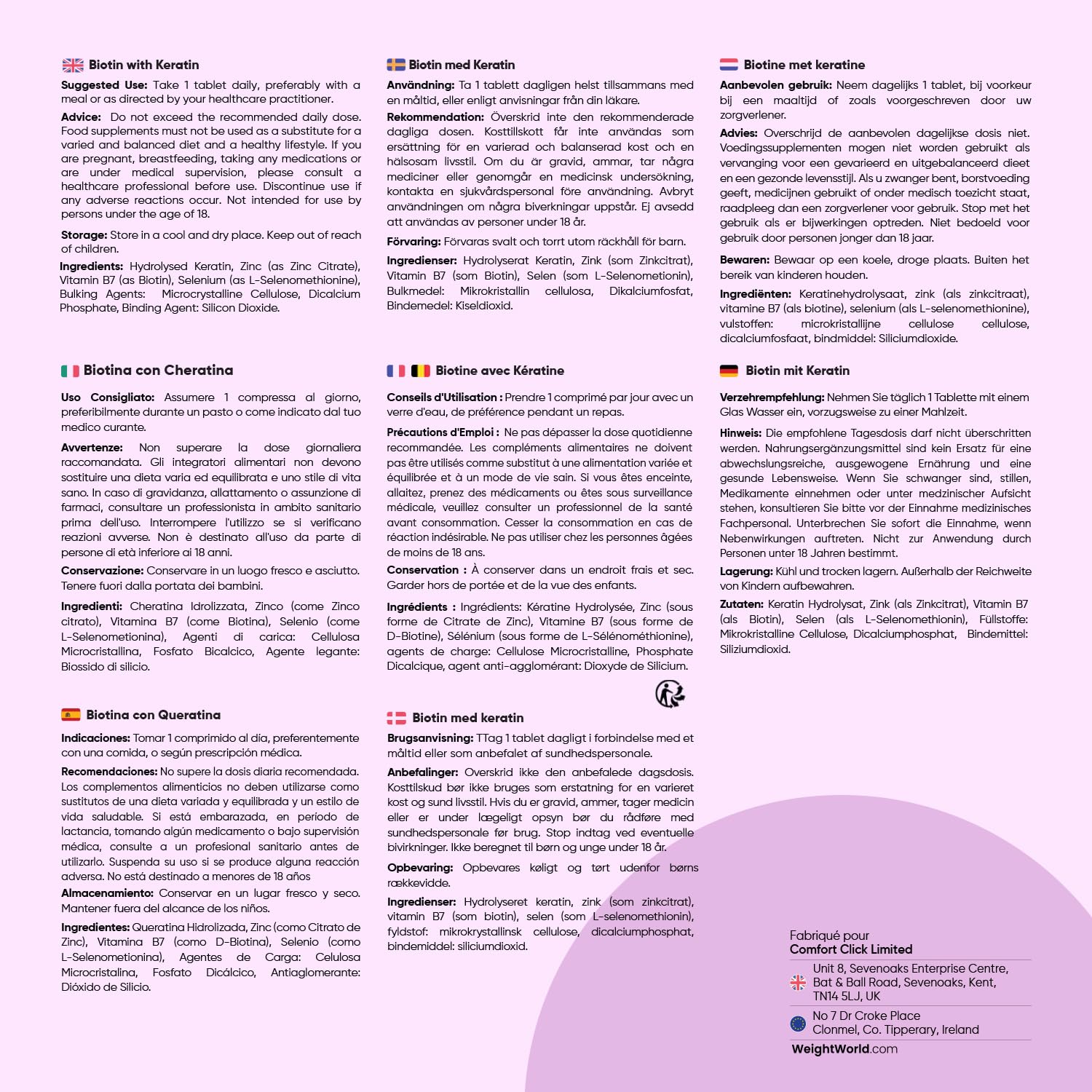 Biotine Cheveux avec Selenium, Zinc et Kératine - 400 Micro Comprimés Vegan de Biotine Zinc Selenium +1 An de Stock - Selon l'EFSA, la biotine contribue au maintien d'une chevelure normale - sans OGM
