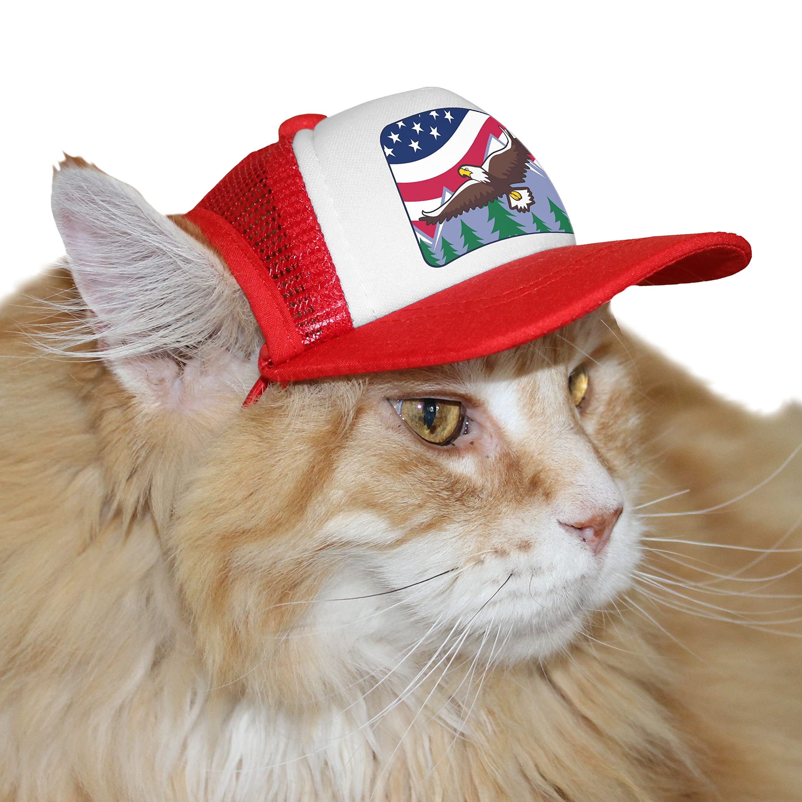 PupLid Trucker Hats for Cats (Large Cats) Premium Stylish Sun Protection for The Modern Cat - Adjustable Secure Fitting Cat Hat (Red, Eagle)