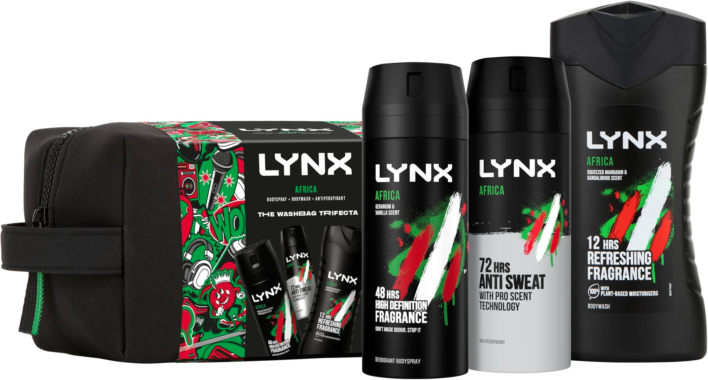 Africa Washbag Trifecta 3 piece Gift Set for him with Body Spray, Body Wash & Antiperspirant Deodorant