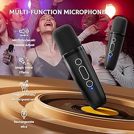 IROO Mini Karaoke Machine for Kids, 2025 TOP Toys Christmas Birthday Gifts Ideas for Girls Ages 4, 5, 6, 7, 8, 9, 10, 12+ Years Old, Portable MP3 Player with 2 Wireless Mics for Party