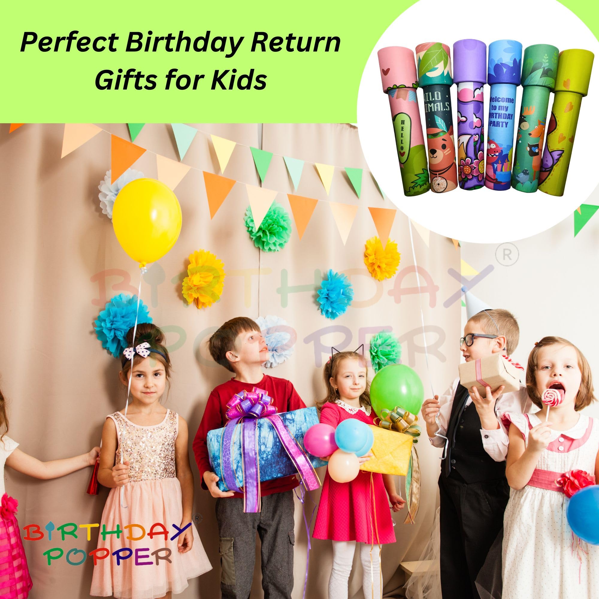 Birthday Popper Colourful Kaleidoscopes as Birthday Return Gifts for Kids | Set of 12 | Classic Rotating Prism Toys with Assorted Fun Designs | Party Favors, Goodie Bag Fillers, and Educational Toys - Image 7 thumbnail
