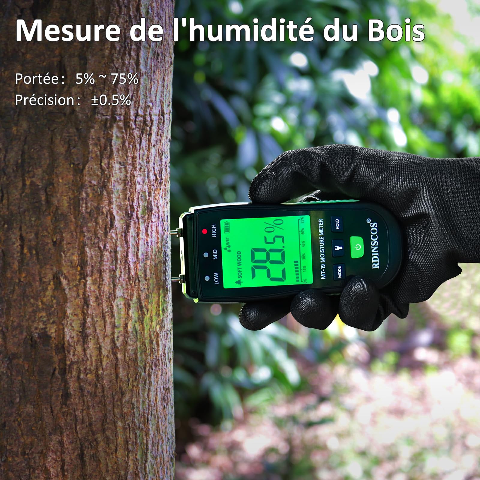 Testeur Humidité,RDINSCOS Testeur Humidité Bois avec Ecran LCD Détecteur d'Humidité pour Bois de Chauffage,Bois,Murs,Maçonnerie,Béton
