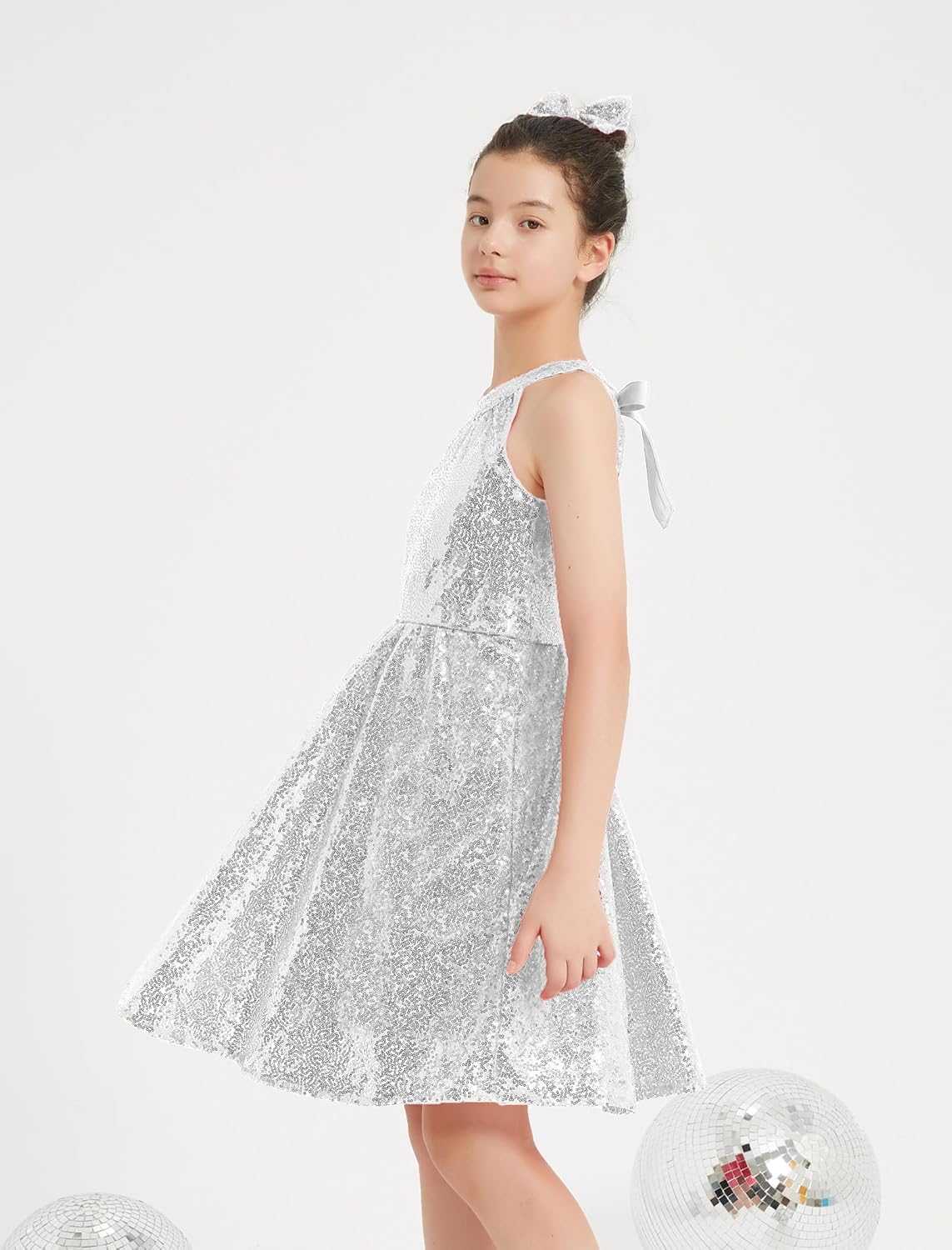 EXARUS Girls Halter Neck Sparkly Sequin Dresses Sleeveless A-Line/Bodycon Dress for Girl Formal Special Occasion 6-14Y - Image 2
