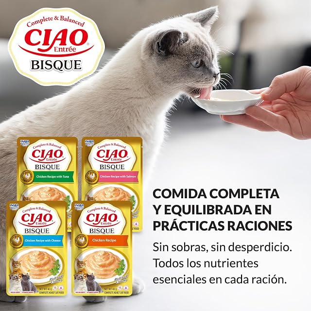 Foto 2 de 8 de INABA Ciao Entrée Bisque, Comida Húmeda para Gatos, Comida Completa y Equilibrada con Pollo y Queso