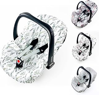 Sommerbezug Babyschale Bezug Universal, 100% antibakterielle Baumwolle mit Silberionen, Schonbezug Babyschalebezug (EUKALYPTUS)