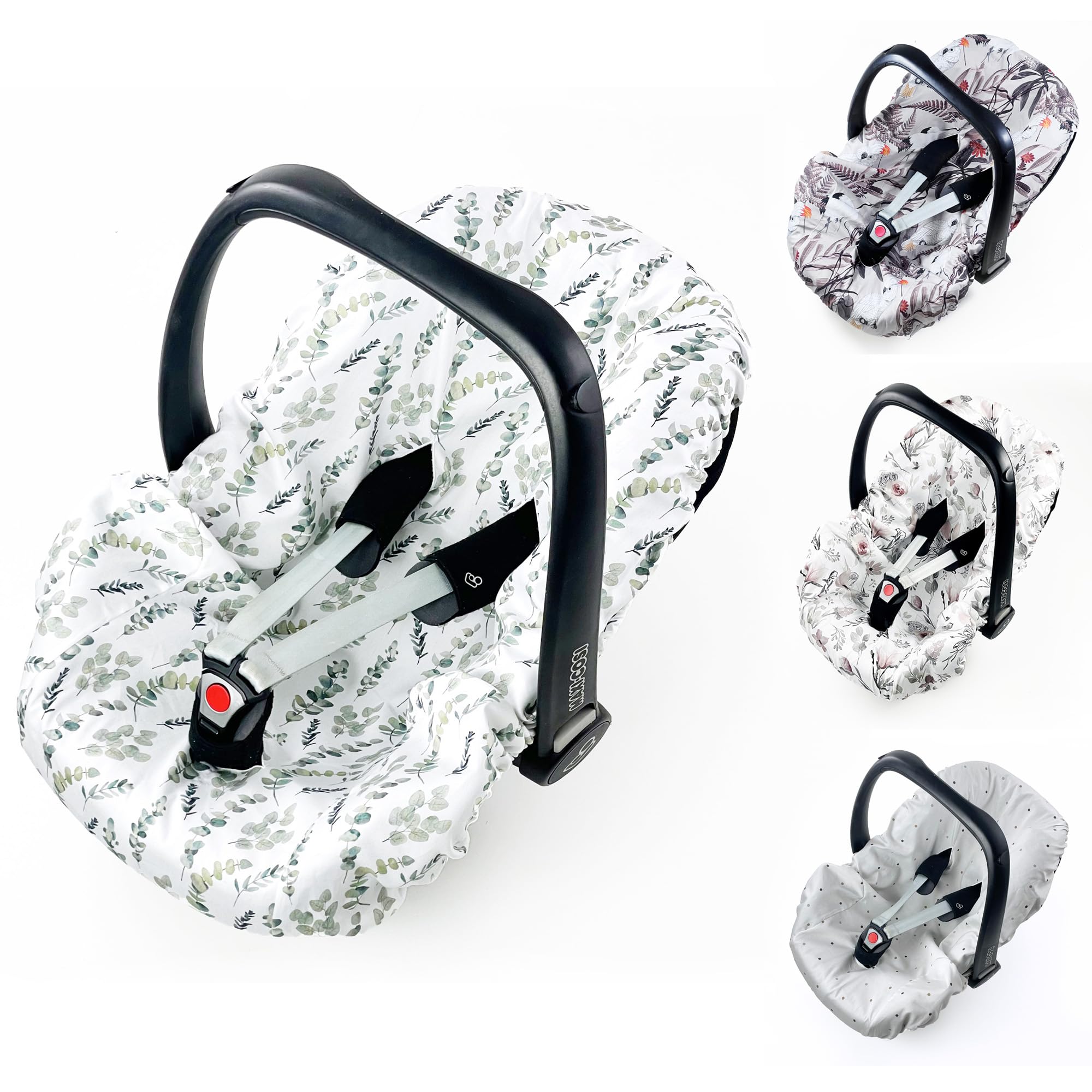 Sommerbezug Babyschale Bezug Universal, 100% antibakterielle Baumwolle mit Silberionen, Schonbezug Babyschalebezug (EUKALYPTUS)