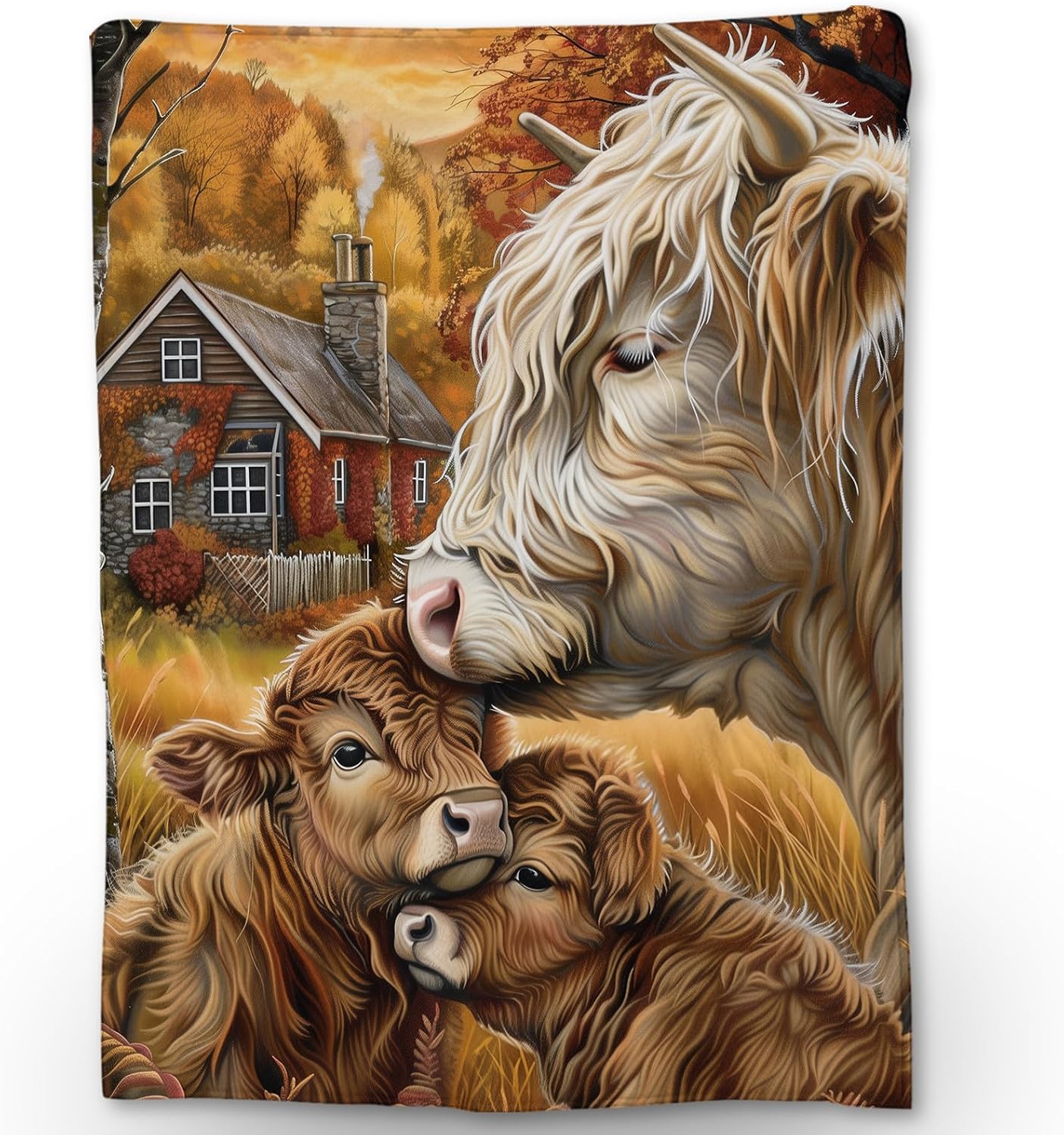Highland Cow Farmhouse Blanket - Soft Cozy Lightweight Flannel Throw Blanket for Couch, Bed, Travel & Outdoor | Warm Fuzzy Blankets for Adults Kids Women Boys Girls 60×80 in