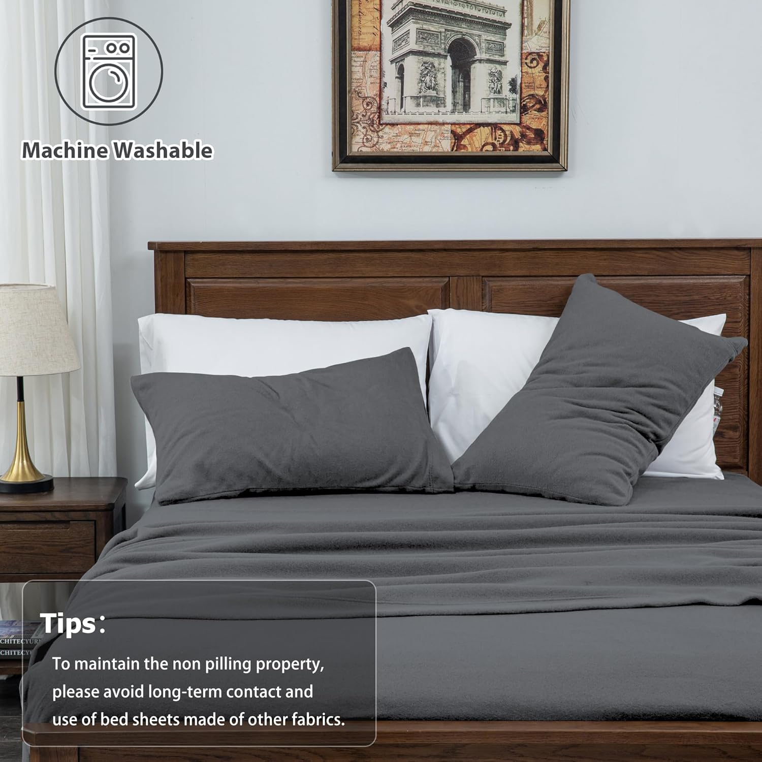 Softan Fleece Sheets Queen Size, Flannel Like Soft, Velvet Polar Microfleece Sheets for Winter, Grey