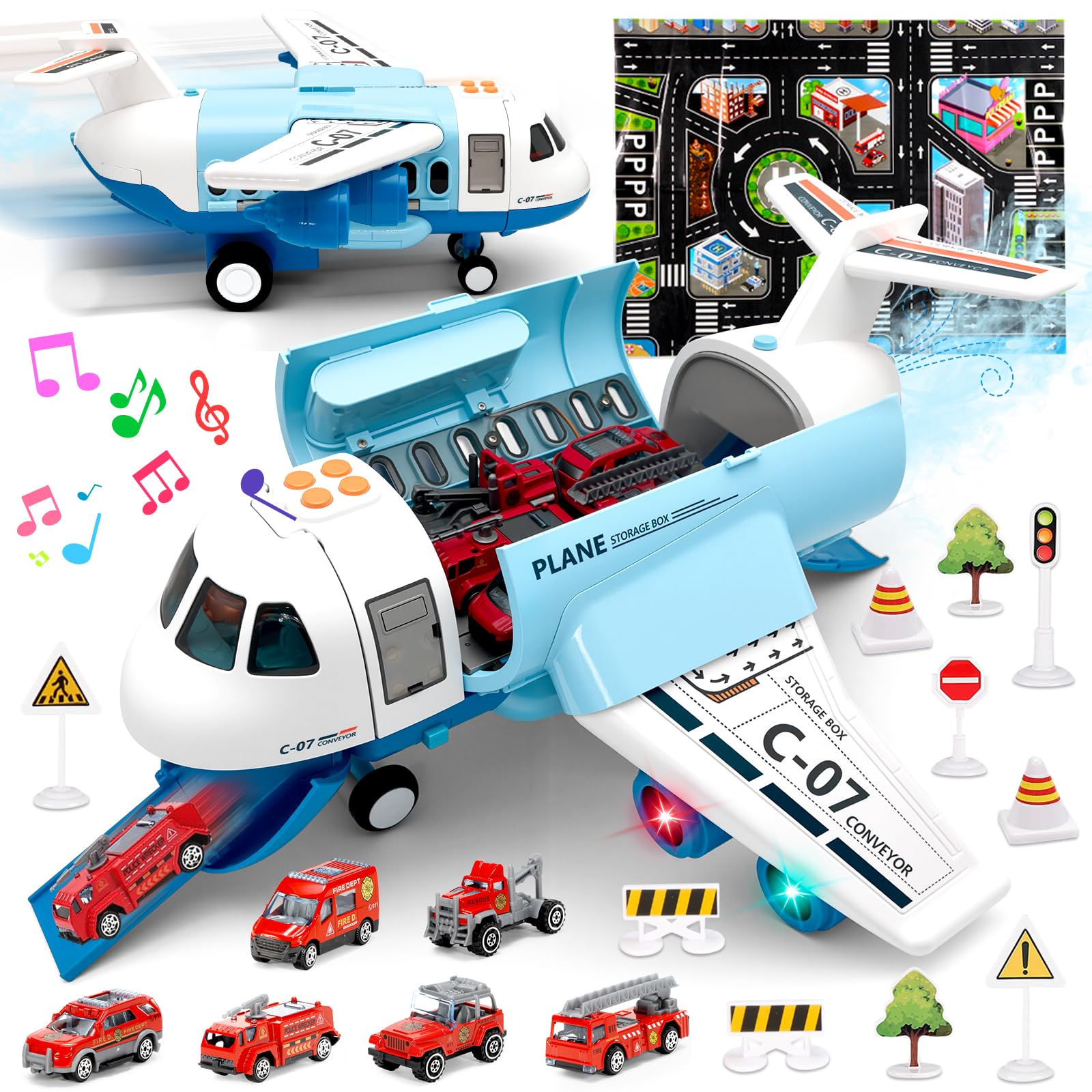 PQKL-party Jouet d'avion, avion de transport pour enfants, kit de jeu avec fumée, lumière et son