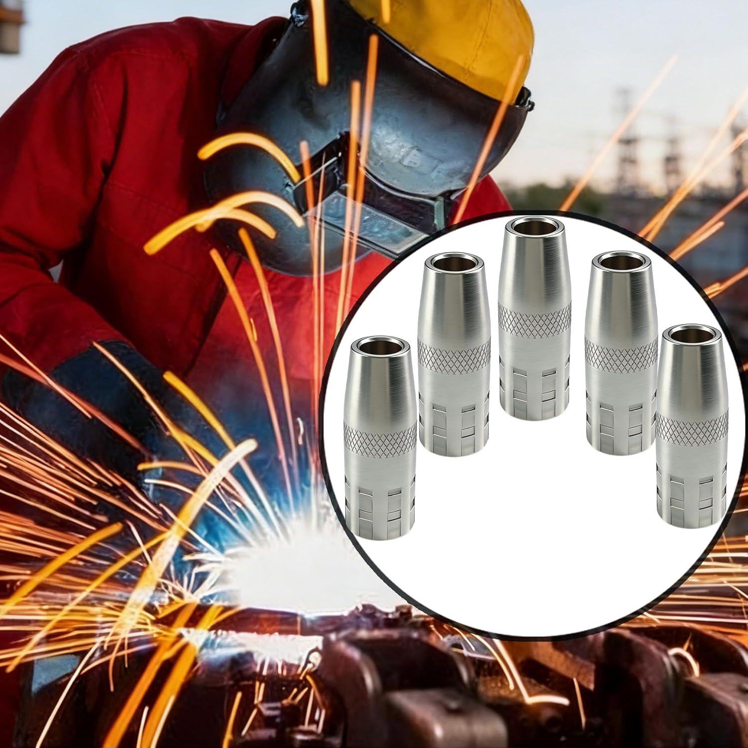 5-PK KP2742-1-50F Mig Welding Gun Nozzle for Lincoln Magnum PRO 250A/350A /250L/300L Gun parts, 1/2" Welding Nozzles，Welder Gas Nozzle Replacement Part