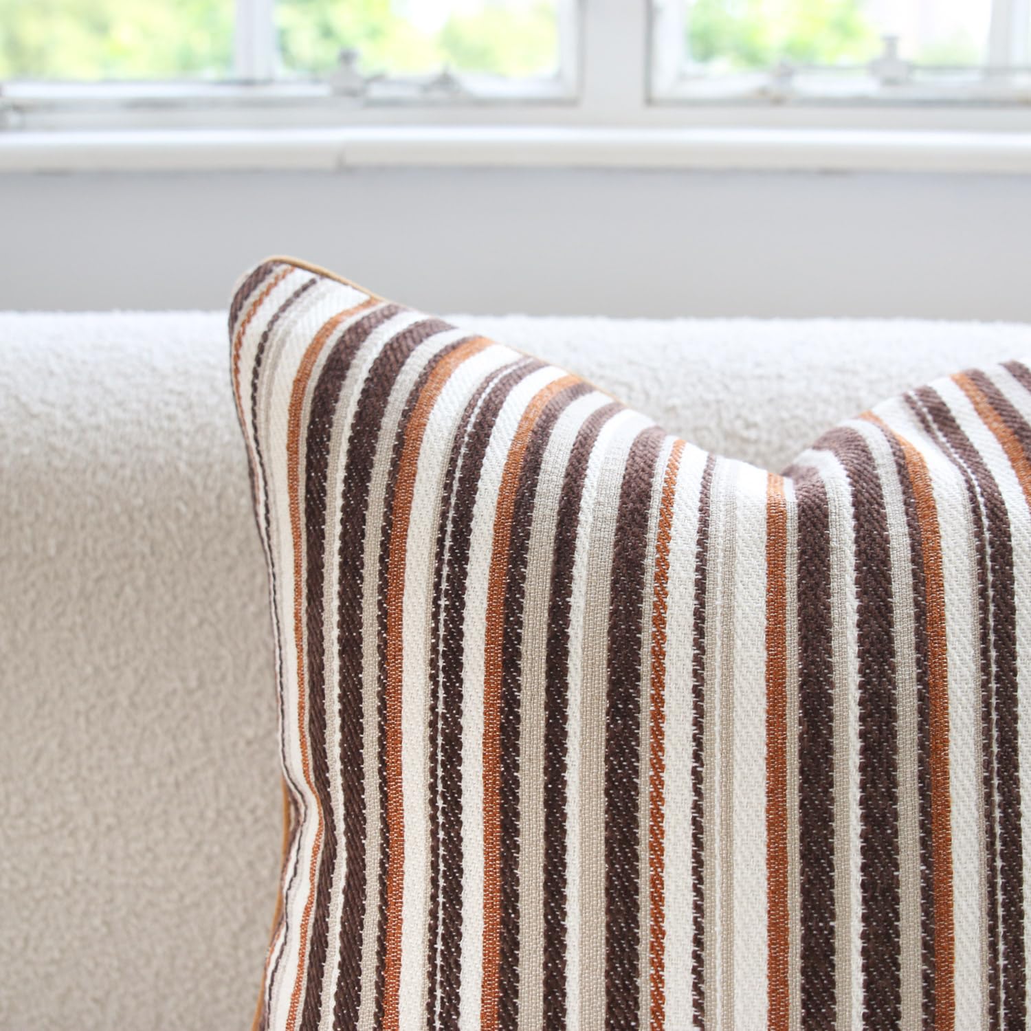 Juto Boho Striped Throw Pillow Covers 18x18 inch Tufted Chenille Decorative Cushion Covers for Sofa Couch Bed Living Room, Brown-Camel, Pack of 1