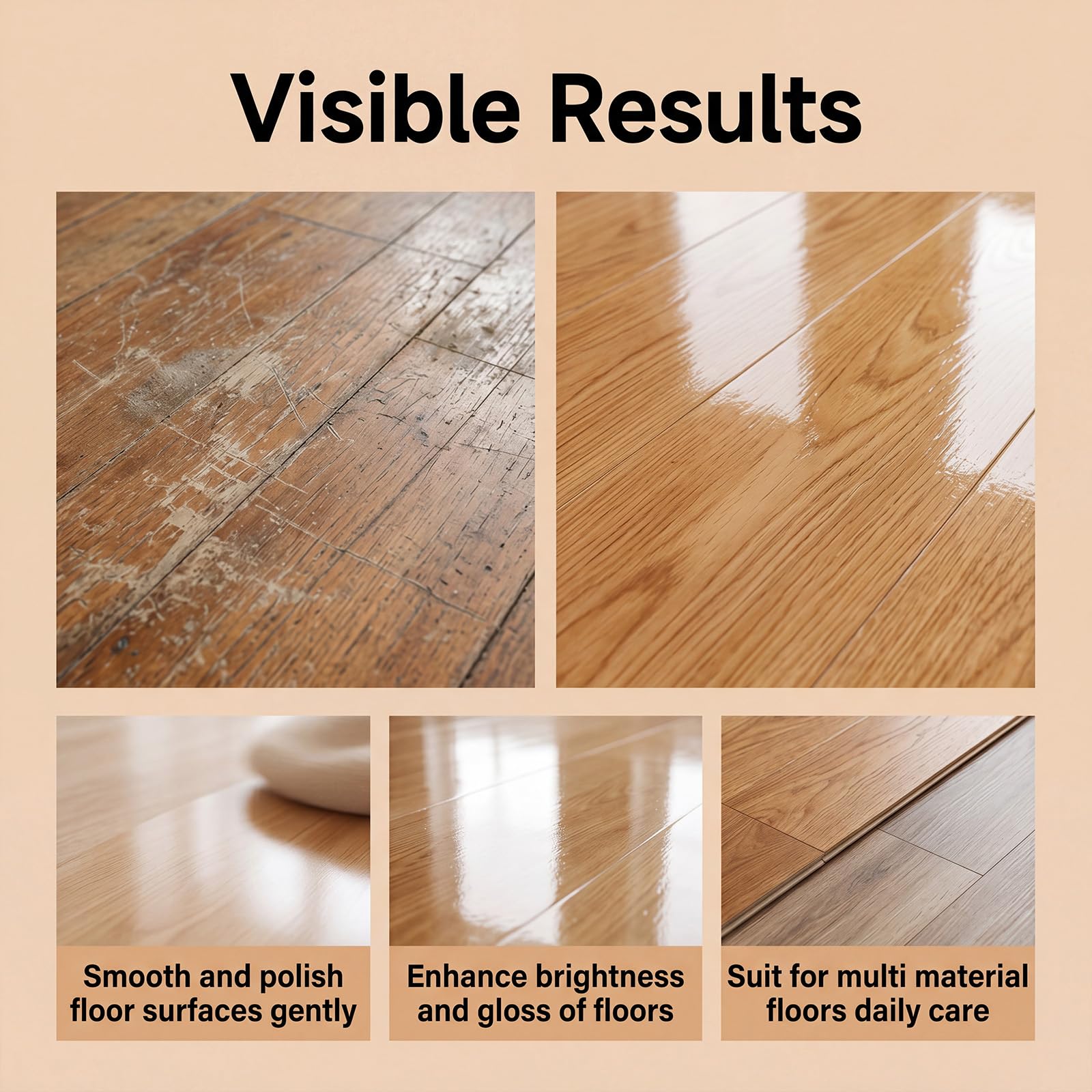 High-Solids Content Floor Polish, restaurador de suelos de madera dura rellena los arañazos, brilla y protege suelos de madera, limpiador multiusos y restaurador para muebles de madera y suelos (5