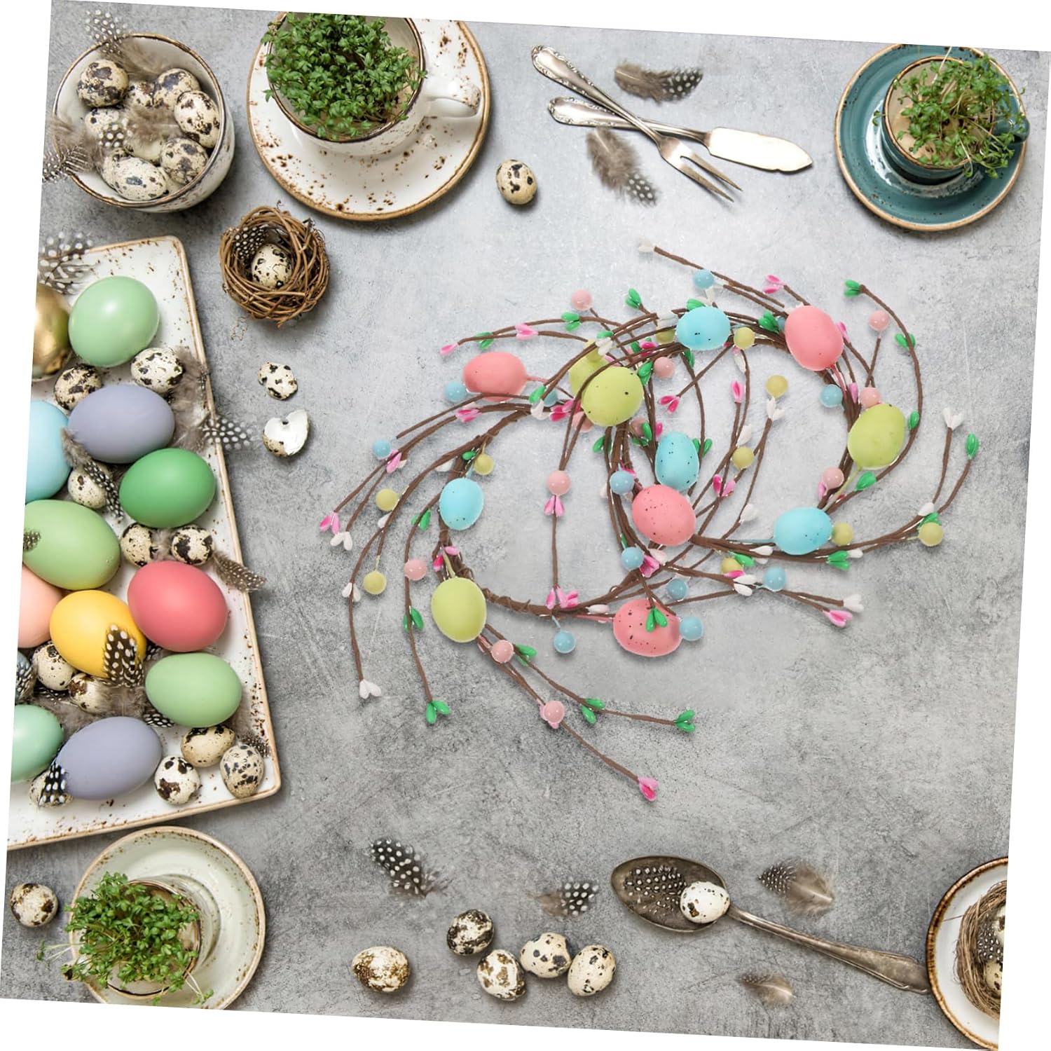 Cabilock 2pcs Easter Candle Eggs and Flowers for Spring Table Centerpieces Versatile Artificial Wreaths for Easter Party Decorations and Holiday Home Decor