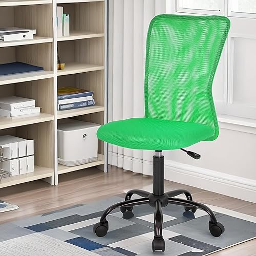 Silla de oficina en casa de malla sin brazos, ergonómica, ejecutiva, ajustable, respaldo medio para mujer, pequeño, moderno, giratorio, escritorio