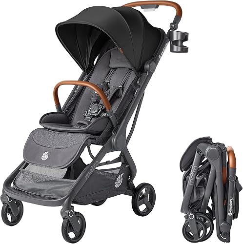 Ergobaby Metro 3 Deluxe Baby Stroller for Newborns, Infants, and Toddlers - Travel Stroller with One-Hand Fold, Near-Flat Recline, Adjustable Handlebar - Jet Black