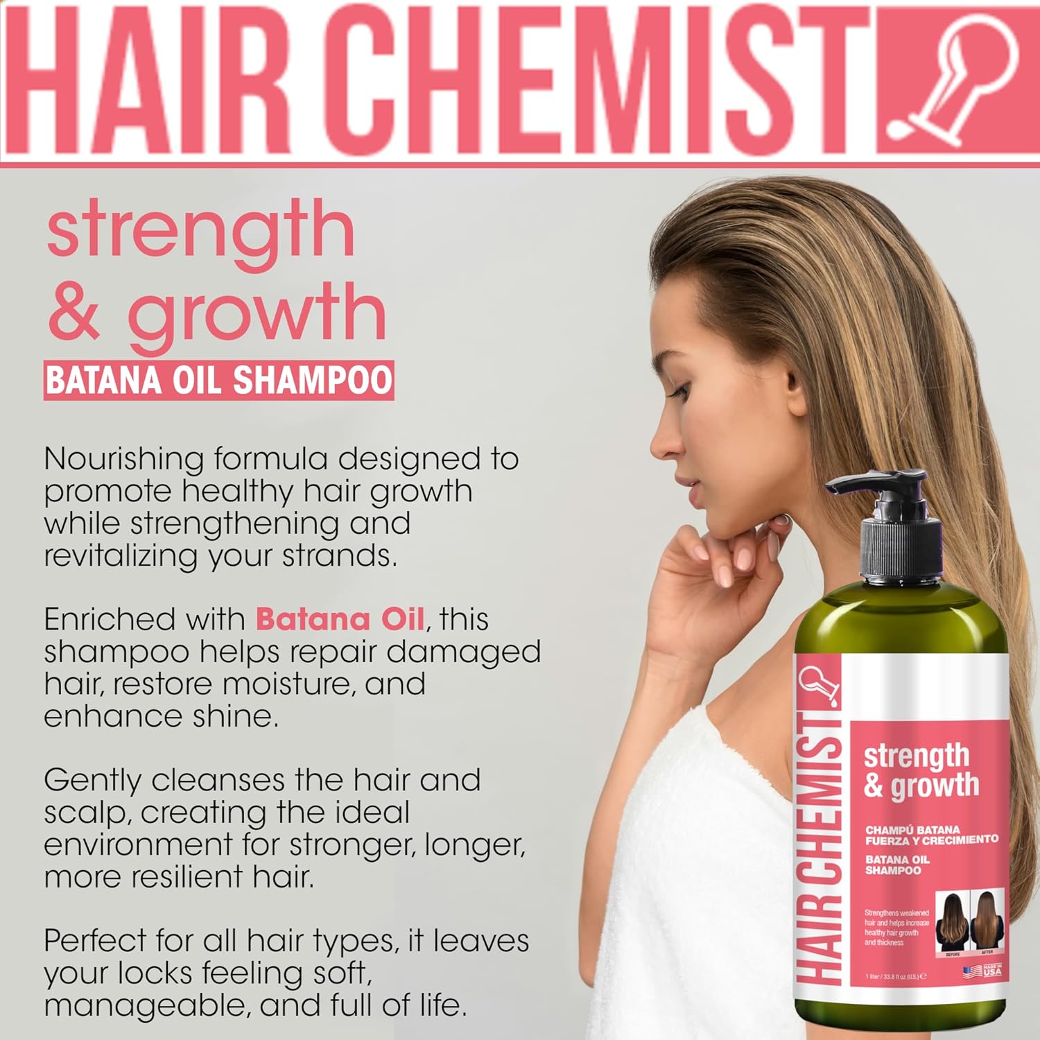Hair Chemist Strength & Growth Batana Oil Shampoo 33.8 oz. - Strengthening Batana Shampoo for Hair Growth - Image 4