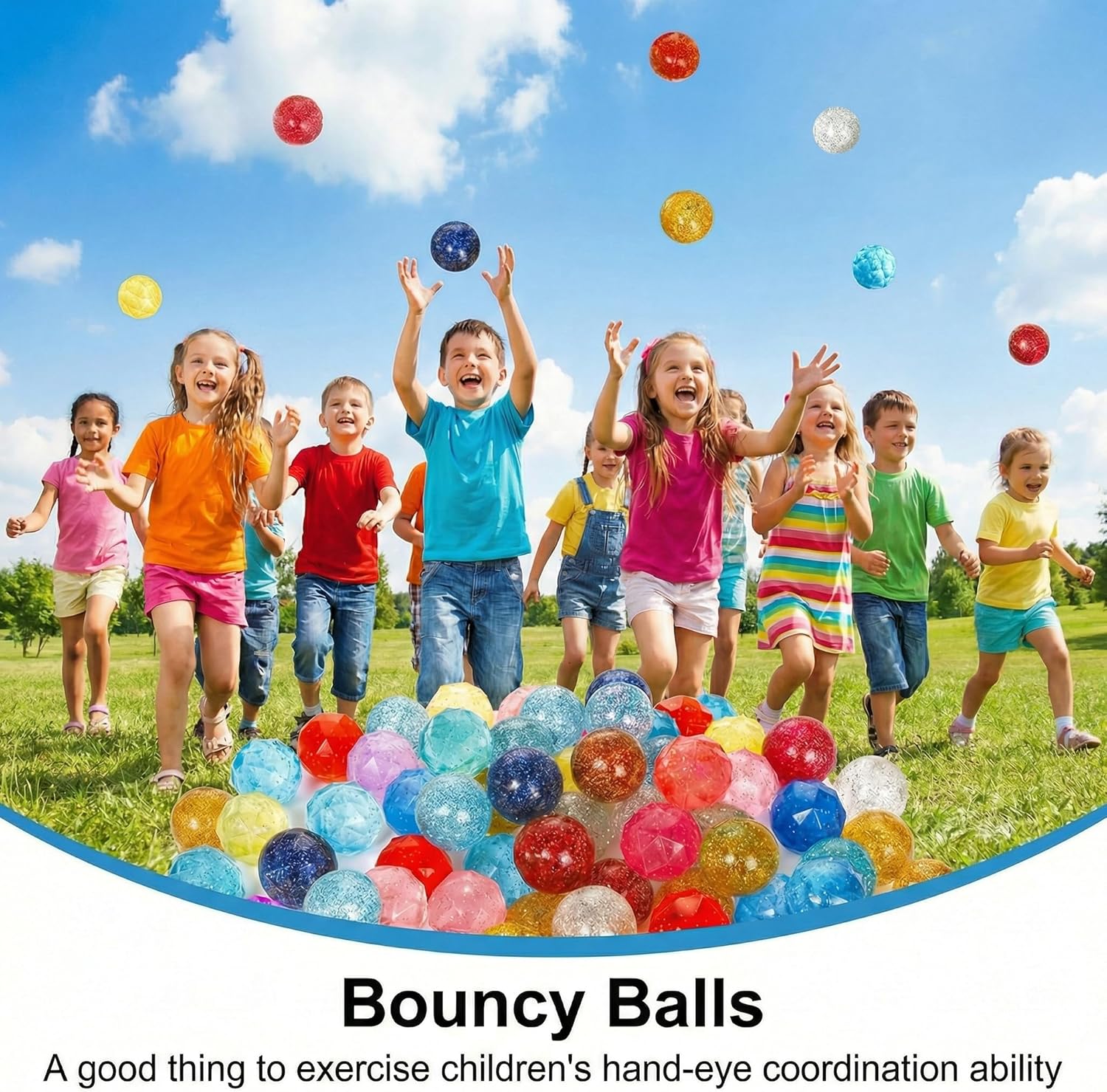 Goaste 100 Pack Small Bouncy Balls Bulk, 1.2 Inch/30mm Rubber High Bouncing Balls for Kids, Glitter Bounce Balls Assorted Colors for Birthday Party Game Prizes Vending Machines Fillers Outdoor