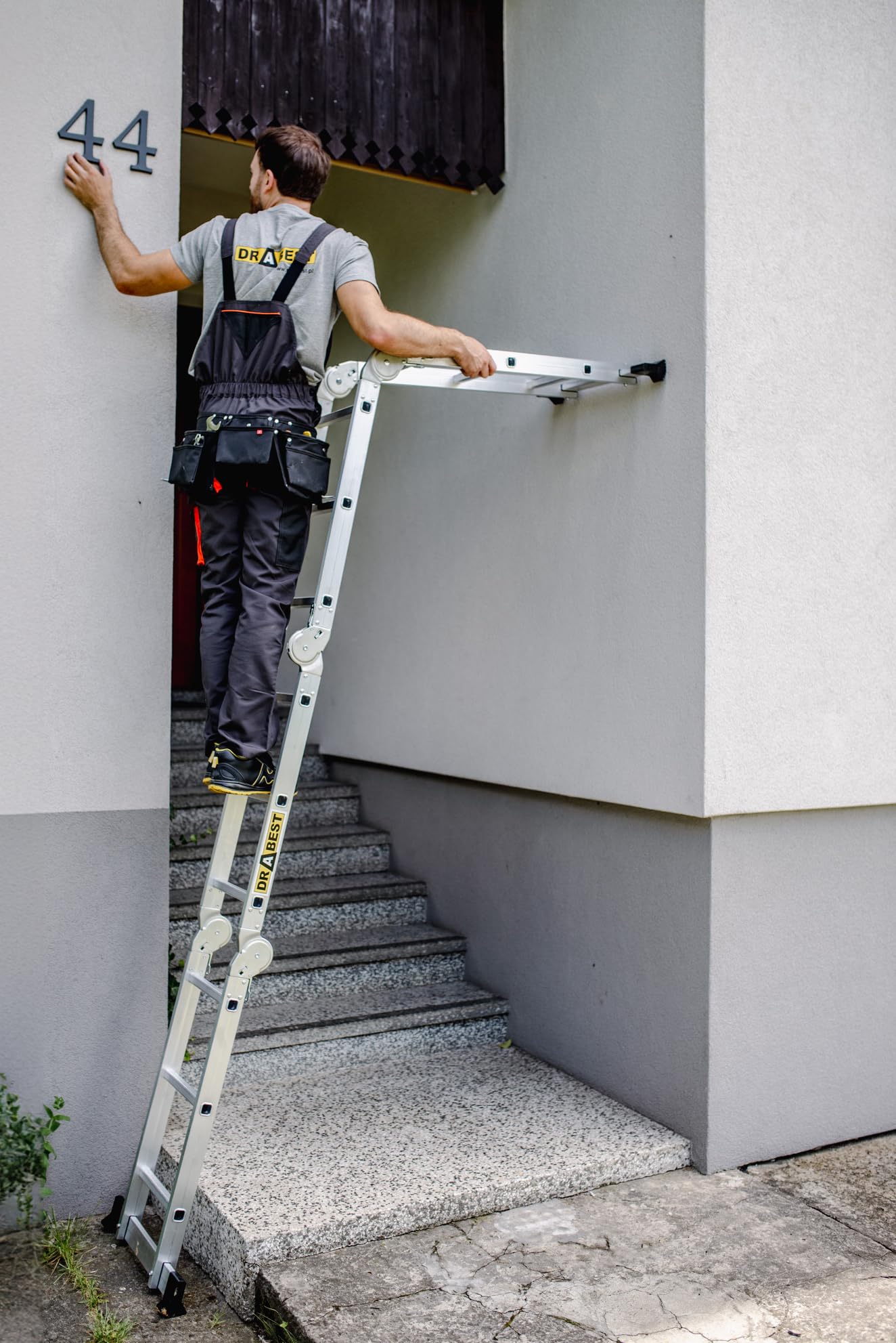 DRABEST Scala Articolata in Alluminio, Pieghevole, Multifunzionale 4x3 - Stabile e Multifunzionale - Carico Massimo 125kg - Alluminio - 0,33x0,98x0,25m