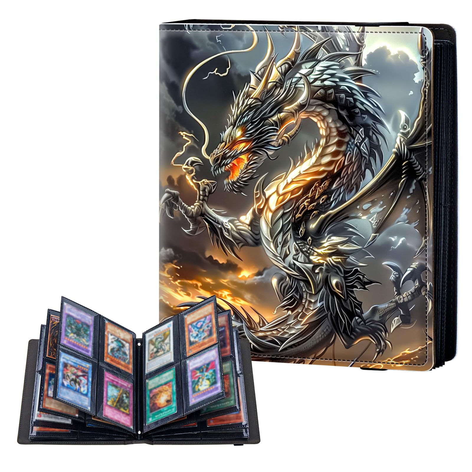 ETLKJVBL 4 Pocket Trading Card Binder, Card Collection Binder for TCG, MTG, Sports Cards, Baseball, Flying Dragon Trading Card Book Holder for Collectors, Top Loader Binder