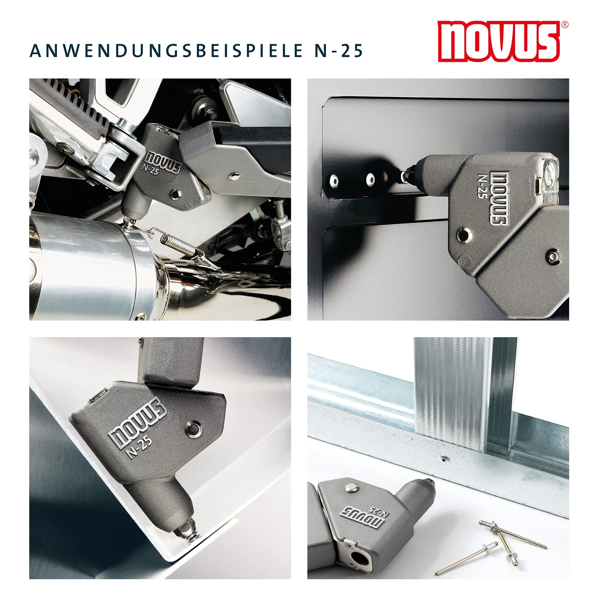 Novus szczypce do nitów zrywalnych N-25 Vario, z aluminium, szczypce do nitów z głowicą obrotową 360°, obsługa jedną ręką, blokada uchwytu