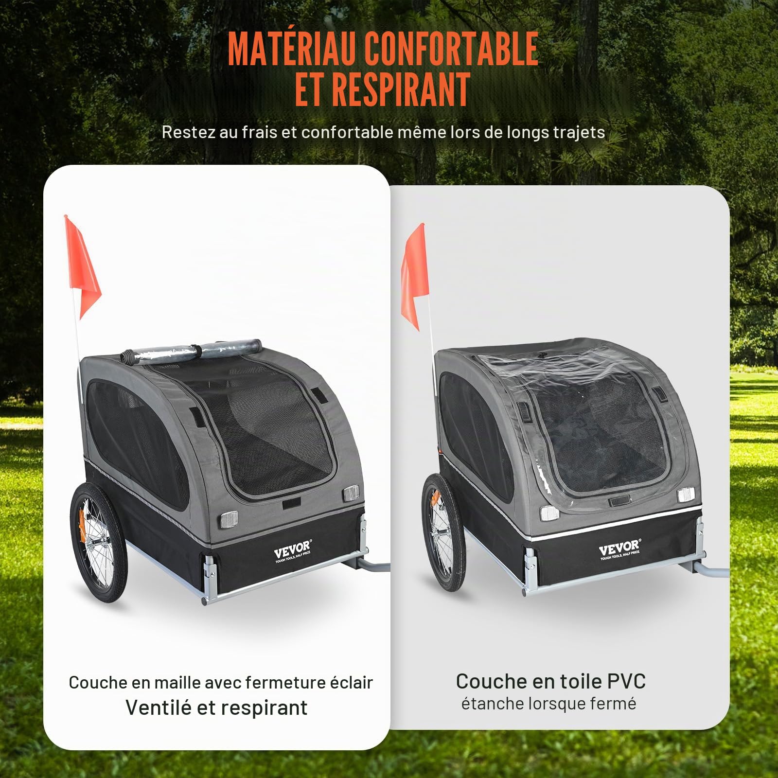 VEVOR Remorque vélo pour Chien, Porte Animaux de Compagnie, Cadre Pliable, Roue à dégagement Rapide, coupleur Universel