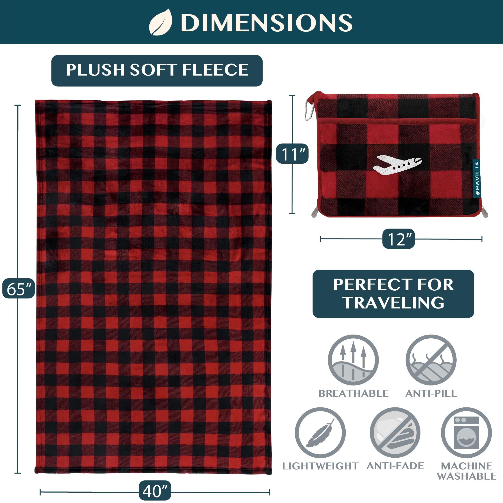 PAVILIA Coperta da viaggio, set di coperte per aeroplano in borsa morbida con tasche, coperta per aereo, compatta e pieghevole, cuscino essenziale per auto, accessori per viaggiatori, regali, cinghia