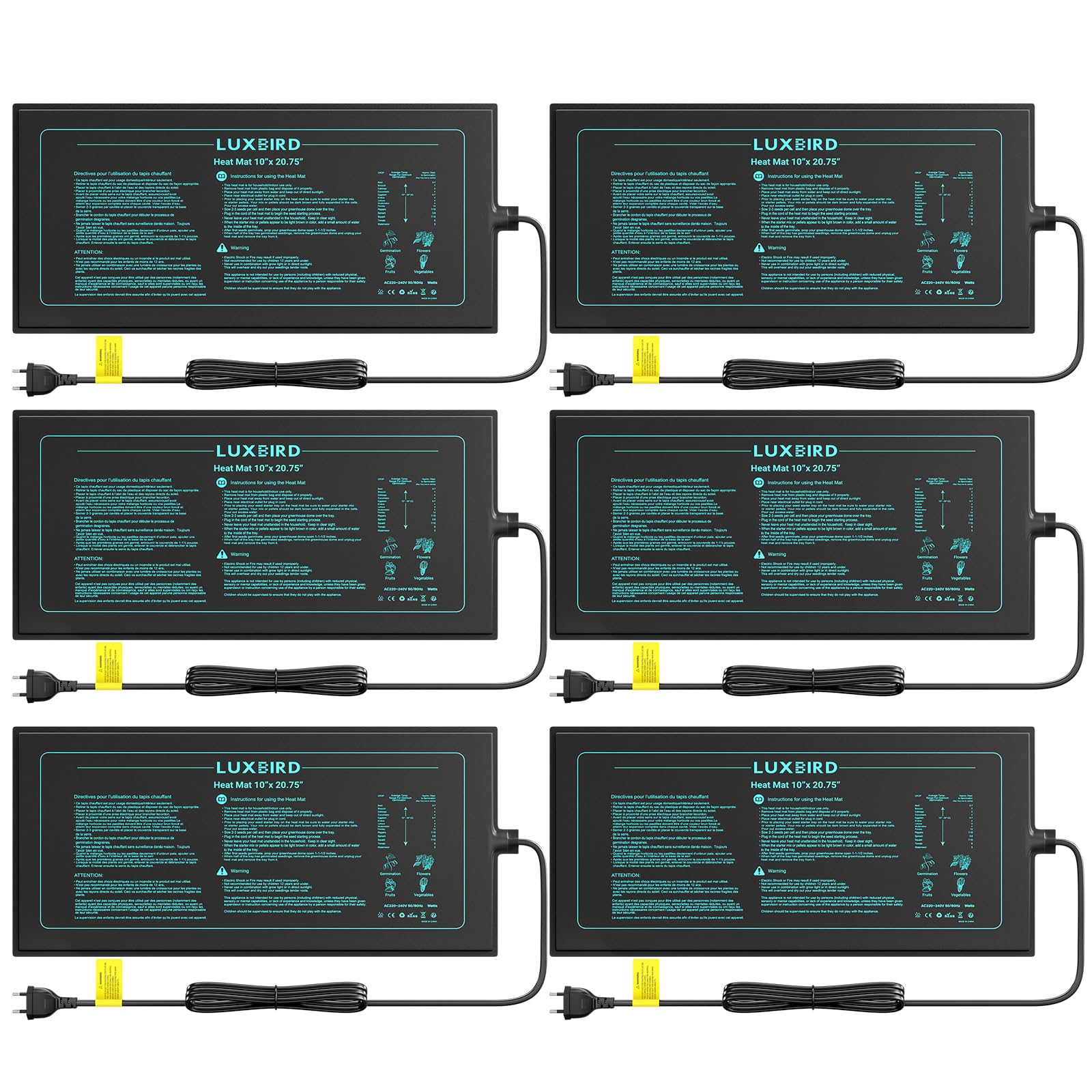 Luxbird Alfombrilla Térmica para Plantas 20W 6 Pack, Impermeable IP67 para Semillero, Propagador de Esquejes e Invernadero Interior, Cultivo Hidropónico, 52 x 25 cm