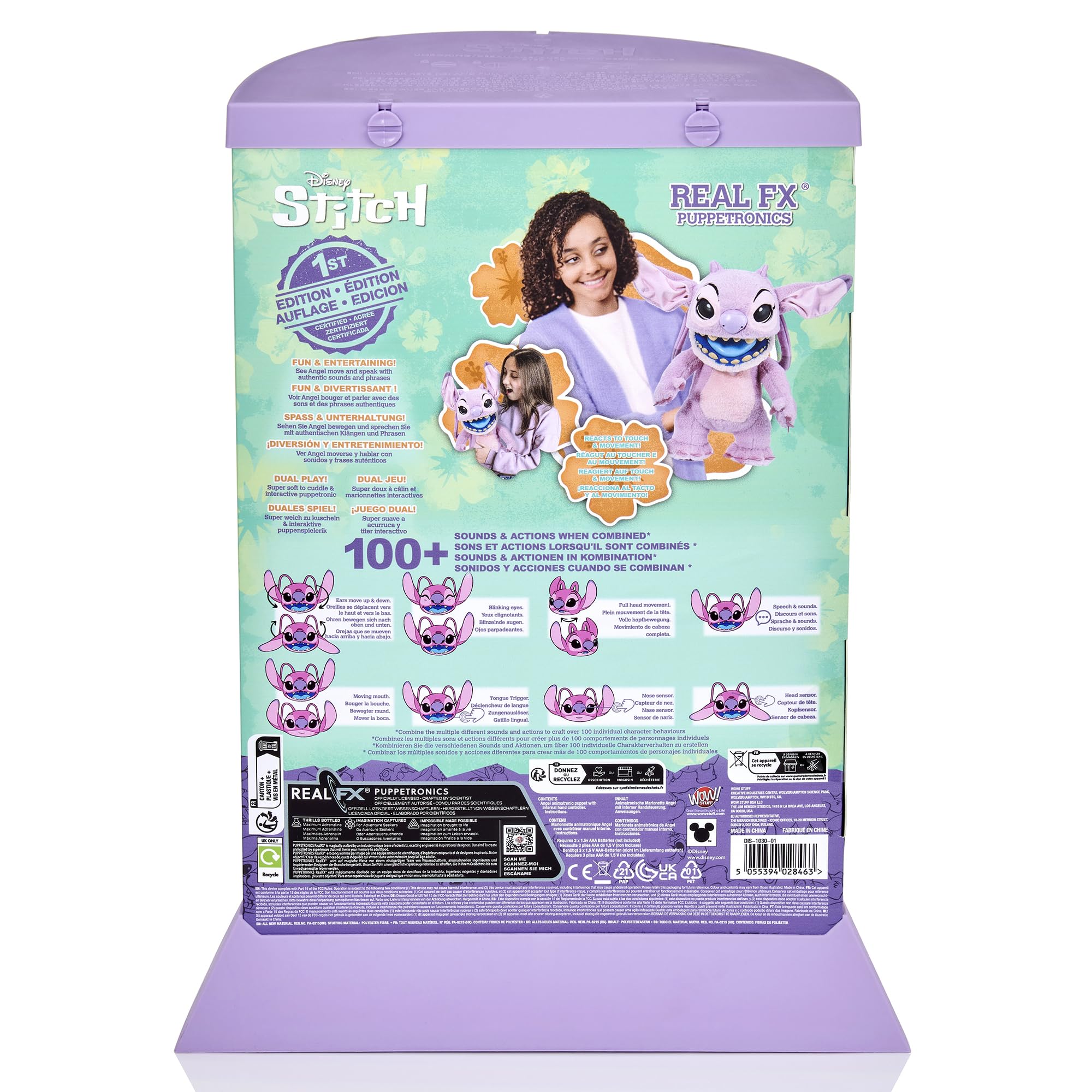 WOW! STUFF Disney Angel Puppetronic by RealFX | with a Limited 1st Edition Certificate | Looks, Feels & Sounds Real! | Disney's Lilo & Stitch | Over 100 Action & Sounds | 18" High | Ages 6+