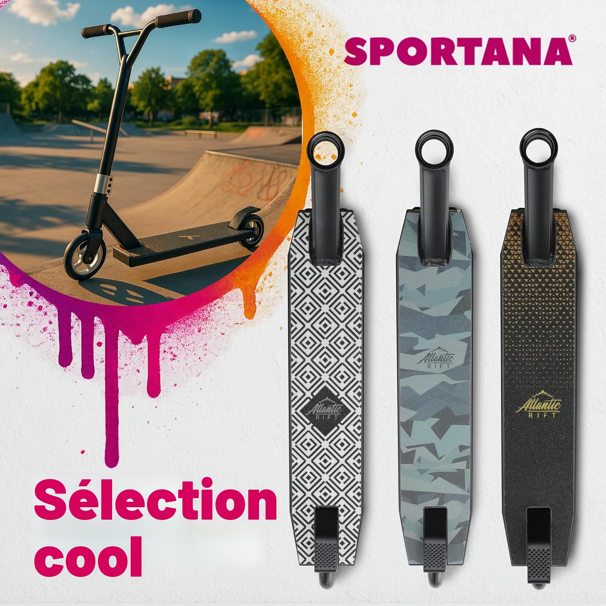 Trottinette 100mm Roues PU Guidon 360° ABEC 7 Trottinette StuntTrottinette Kickscooter Bande adhésive Enfants Adultes Châssis en Aluminium