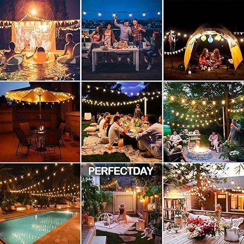 Miniatura 3 de PERFECTDAY Guirnalda de luces solares, luces LED solares inastillables para exteriores G40 con 25 bombillas, luces impermeables para patio de 27 pies