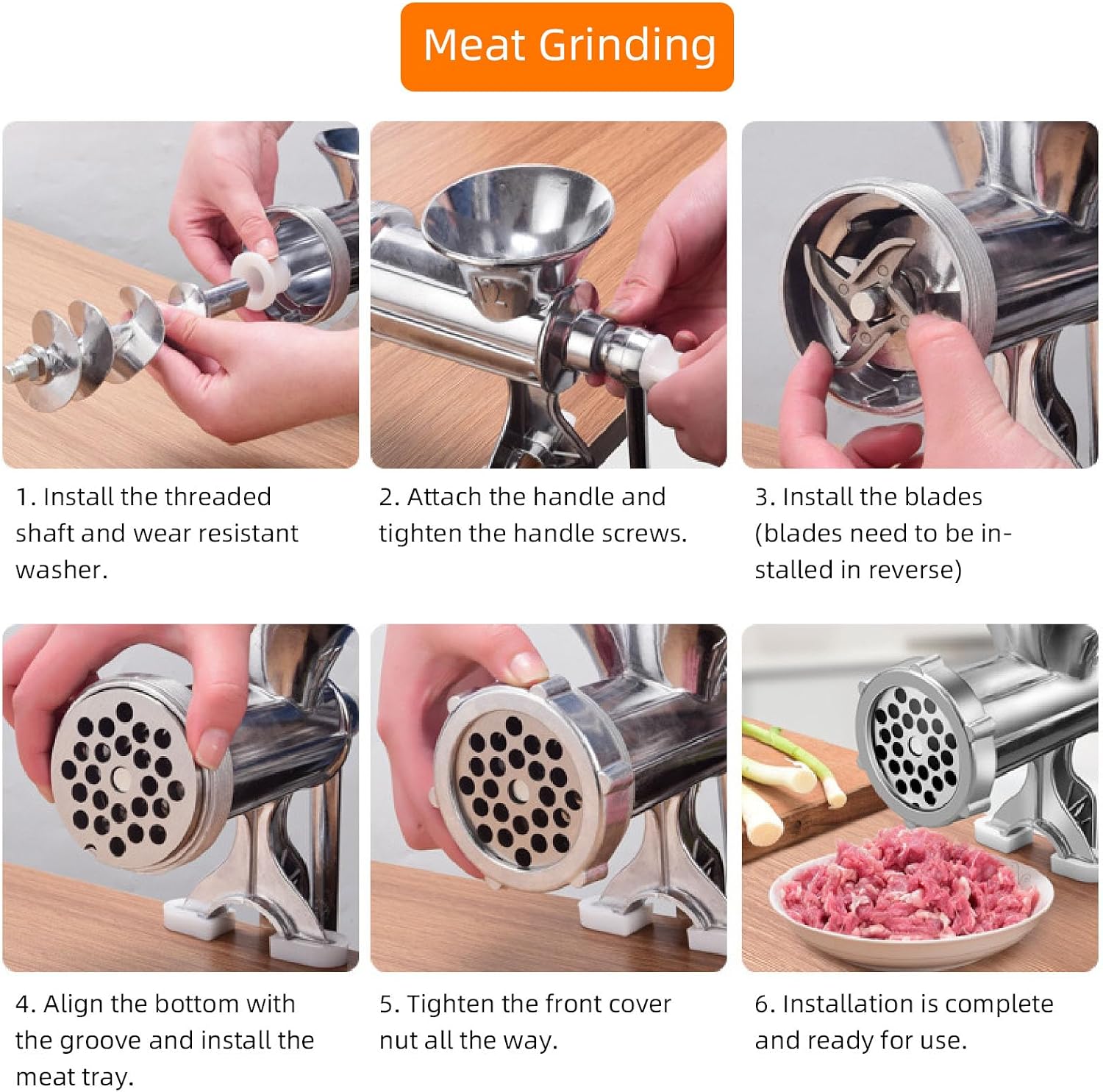 Manual Meat Grinder Sausage Stuffer Stainless Steel for Home Kitchen and Restaurant Use - Durable Blades, Easy Operation, Versatile Meat Grinder
