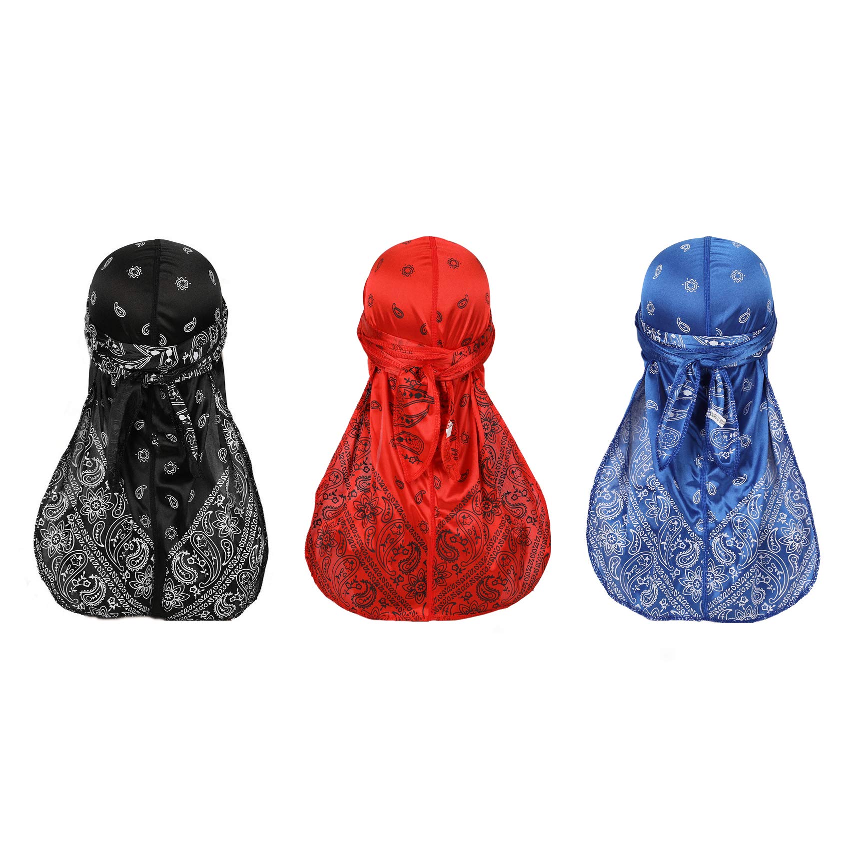 Deepth 3PCS Paisley Silky Durags Pack for Men Satin Doo Rag
