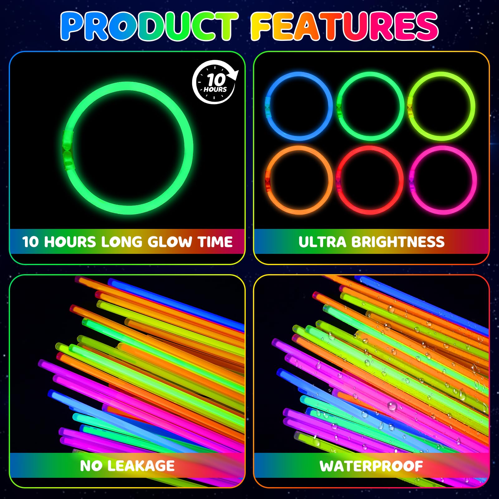 Mega-L - Suministros de fiesta que brillan en la oscuridad, 1000 varillas brillantes de 8 pulgadas a granel, recuerdos de fiesta con pulseras y collares, palos de luz, recuerdos de fiesta a granel