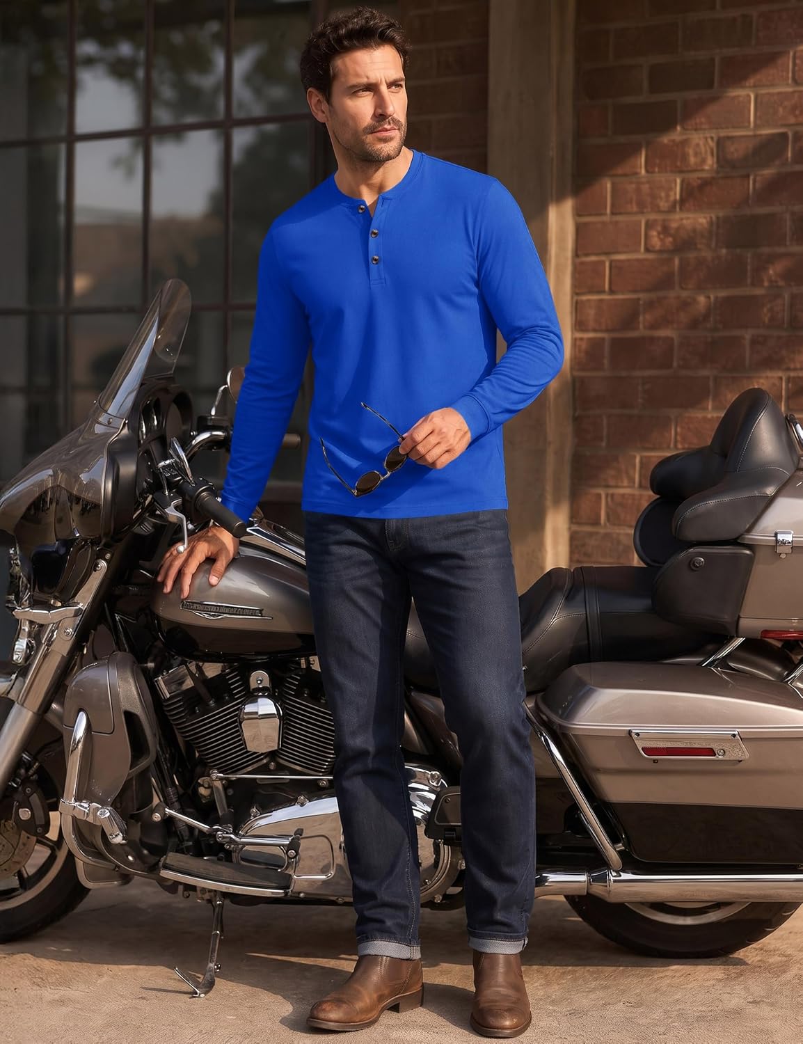 MAGNIVIT Men's Cotton Henley Shirt Long Sleeve Solid Color Casual Tee image 5