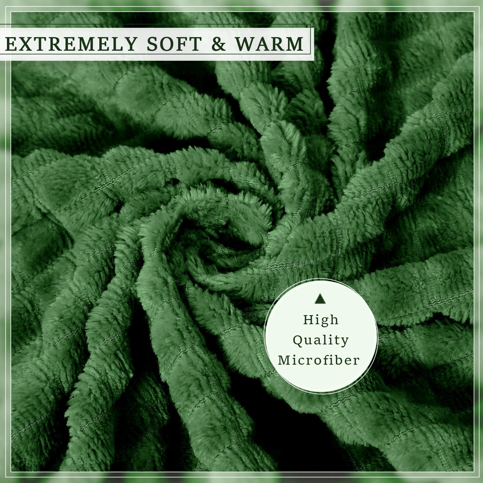 Buryeah 12 coperte in pile di flanella, 127 x 152 cm, per matrimoni, design a griglia jacquard 3D, morbida e sottile, per divano, sedia, regali di donazione (verde scuro)