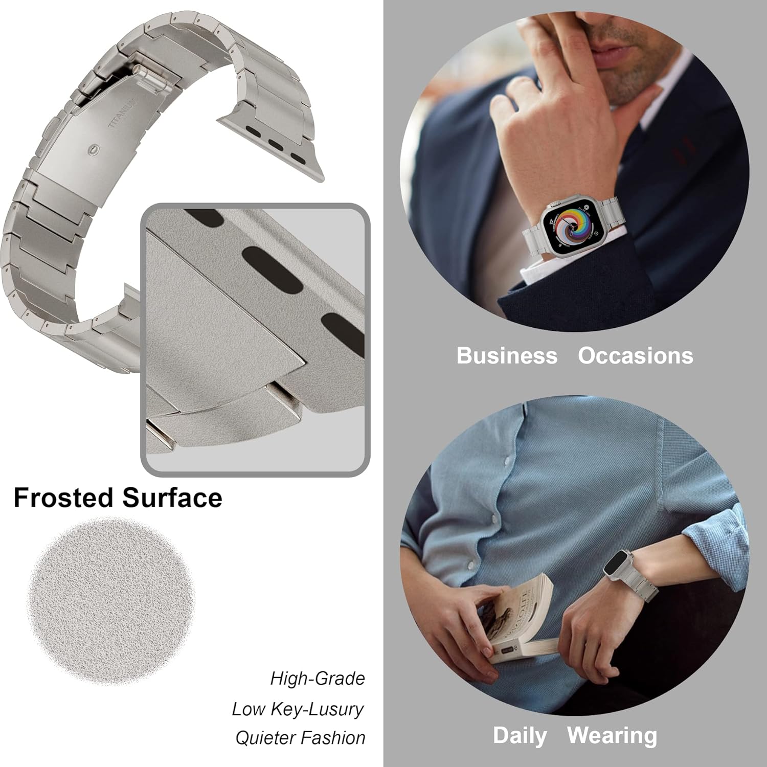 Compatible for Apple Watch Ultra Band 49mm Titanium Metal Strap,Frosted Matte Face Replacement Wristband Men Women Bracelet Compatible for Apple iWatch Series 8/7/6/SE 45mm 44mm 42mm Gray