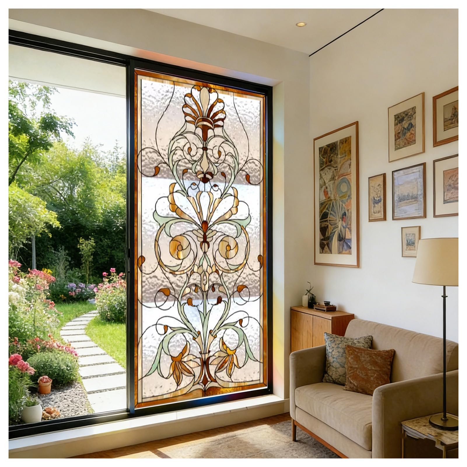 Tiffany Stil Jugendstil Sichtschuzfolie Dekorfolie Privatsphäre Milchglasfolie Statisch Haftend Bunte Kirche Fensteraufkleber für Privatsphäre Büro Badezimmer Schlafzimmer,Color 1,60x180cm