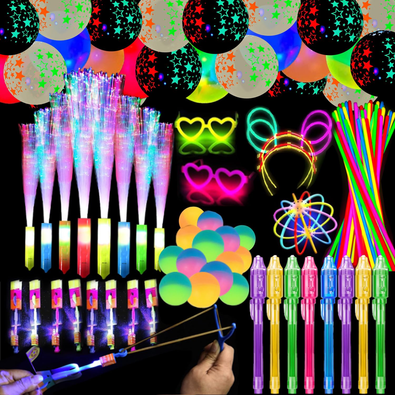 LOVEXIU Pulseras Luminosas Fluorescentes,Palos Luminosos para Fiestas,Barras Luminosas Fluorescentes,Varillas Fibra Luminosa LED,114 PCS Accesorios Neon Party para Fiestas,Navidad,Bodas,Cumpleaños